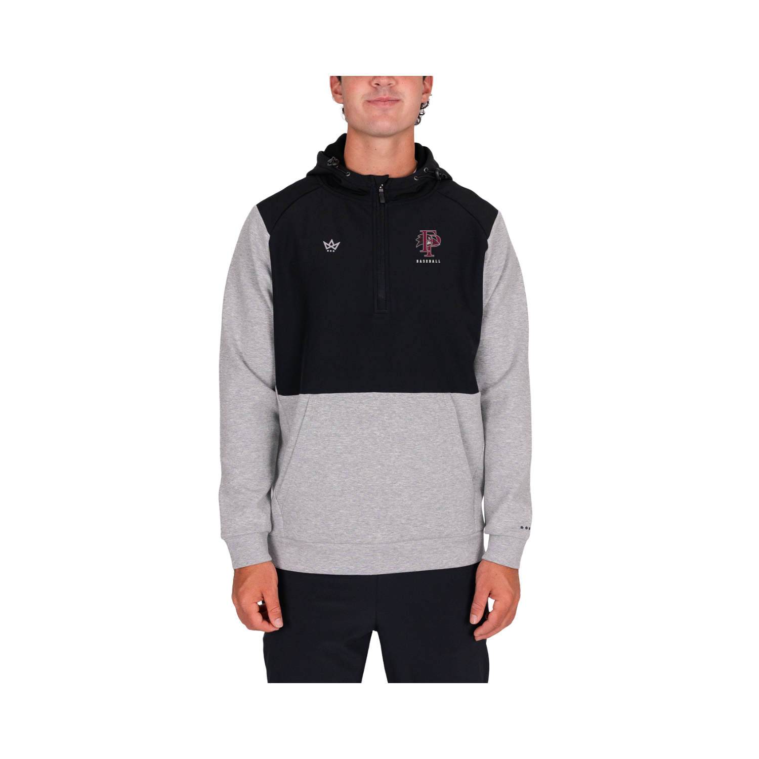 FRANKLIN PIERCE BASEBALL ROYALKNIT PANELED HOODIE - HEATHER STERLING / ONYX