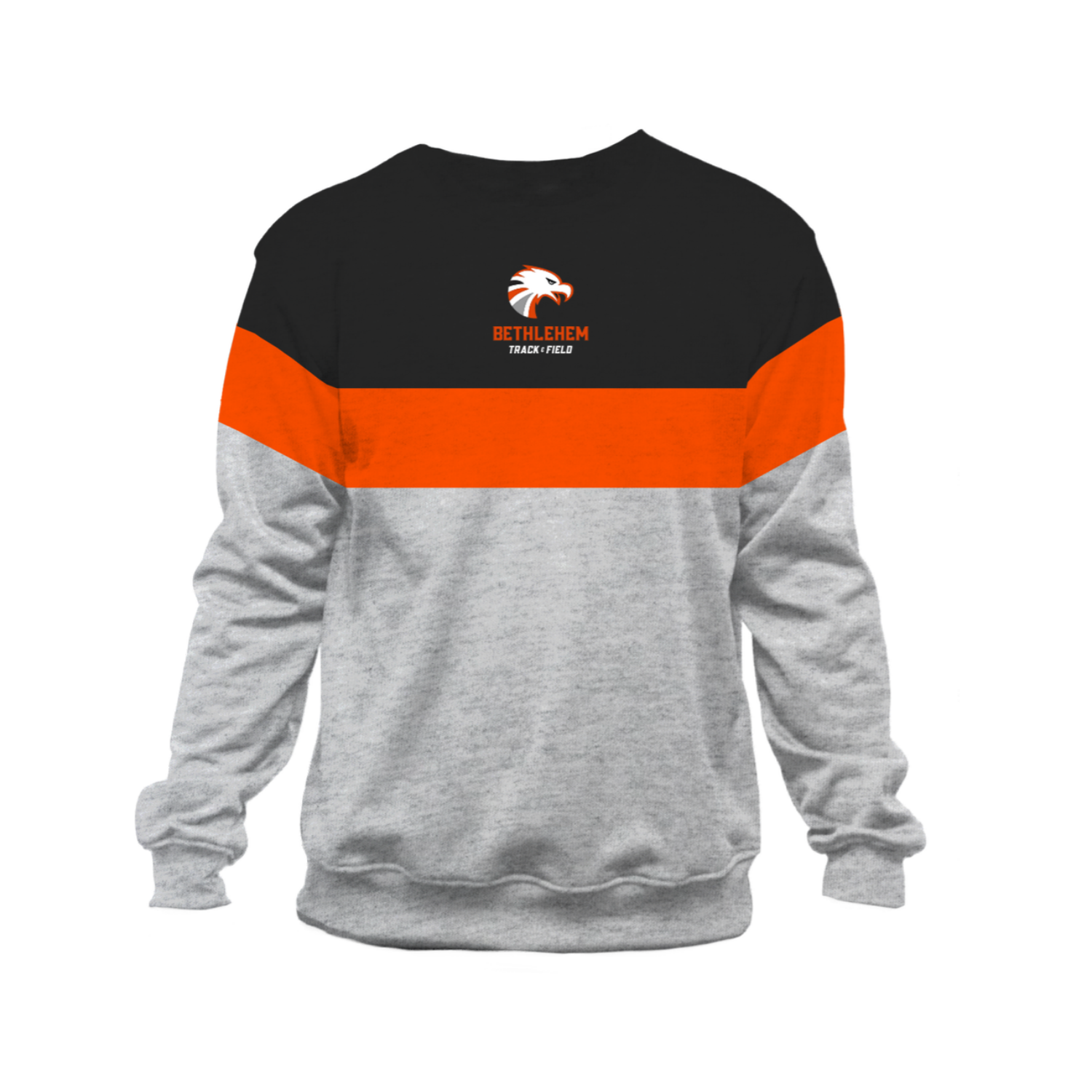 BETHLEHEM TRACK & FIELD COTTON FLEECE CREWNECK [BLACK/ORANGE/GRAY]