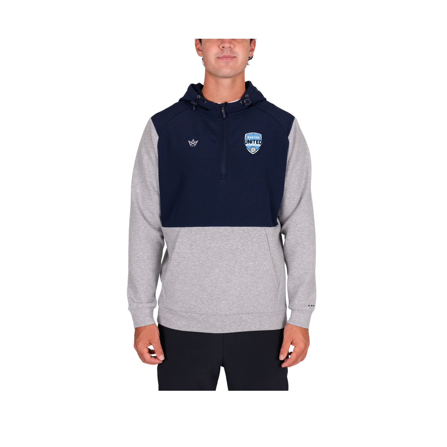 BOSTON UNITED ROYALKNIT PANELED HOODIE - HEATHER STERLING / NAVY