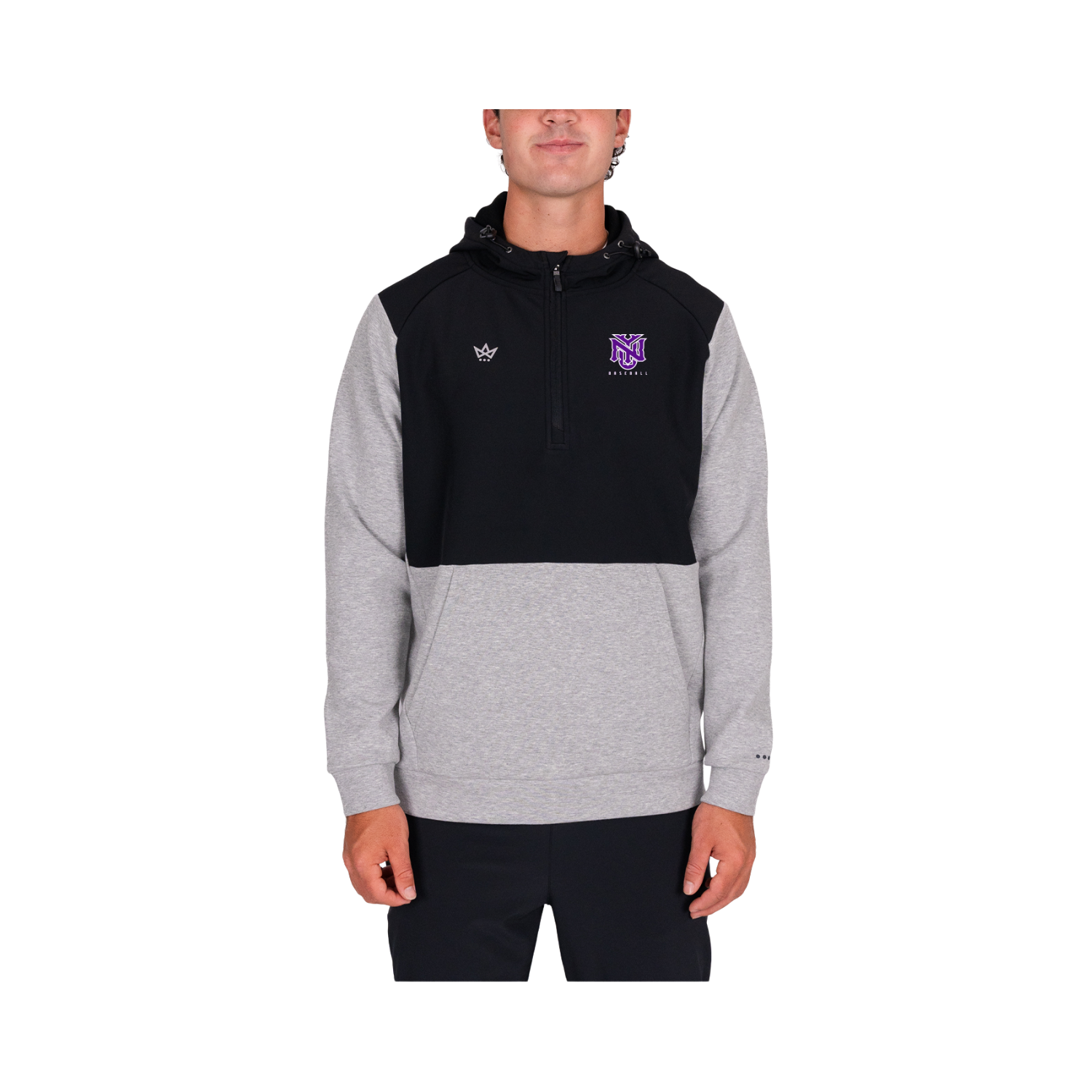 NYU BASEBALL ROYALKNIT PANELED HOODIE - HEATHER STERLING / ONYX