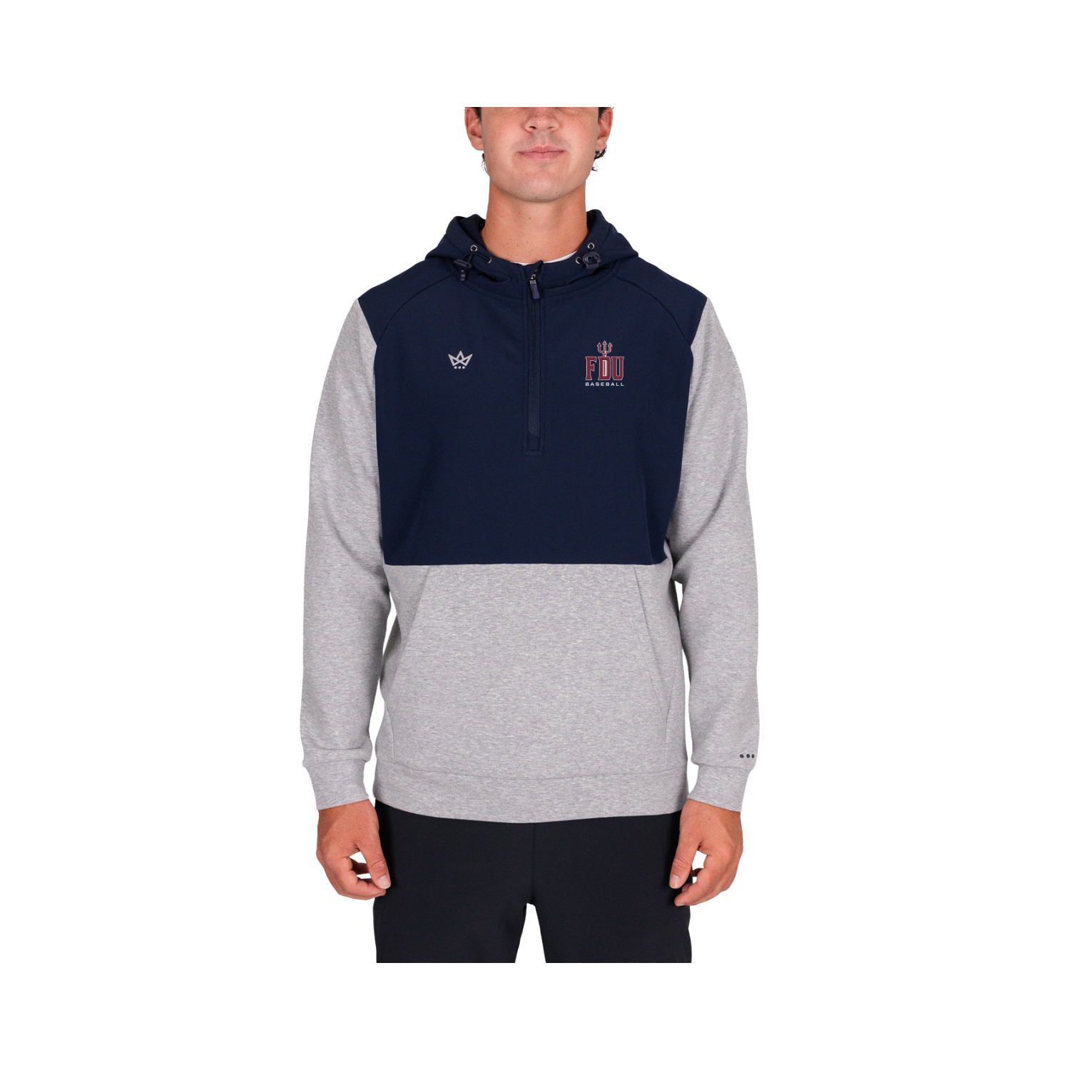 FDU BASEBALL ROYALKNIT PANELED HOODIE - HEATHER STERLING / NAVY