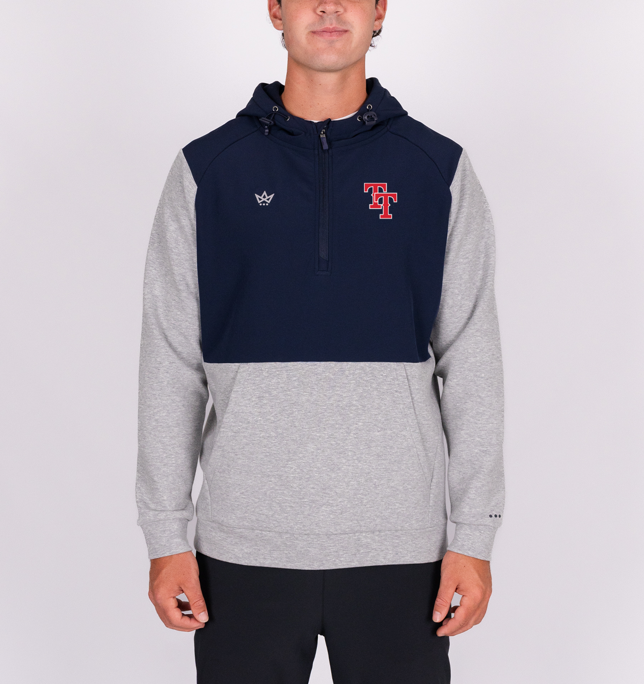 TOP TIER BASEBALL '26 ROYALKNIT PANELED HOODIE - HEATHER STERLING / NAVY