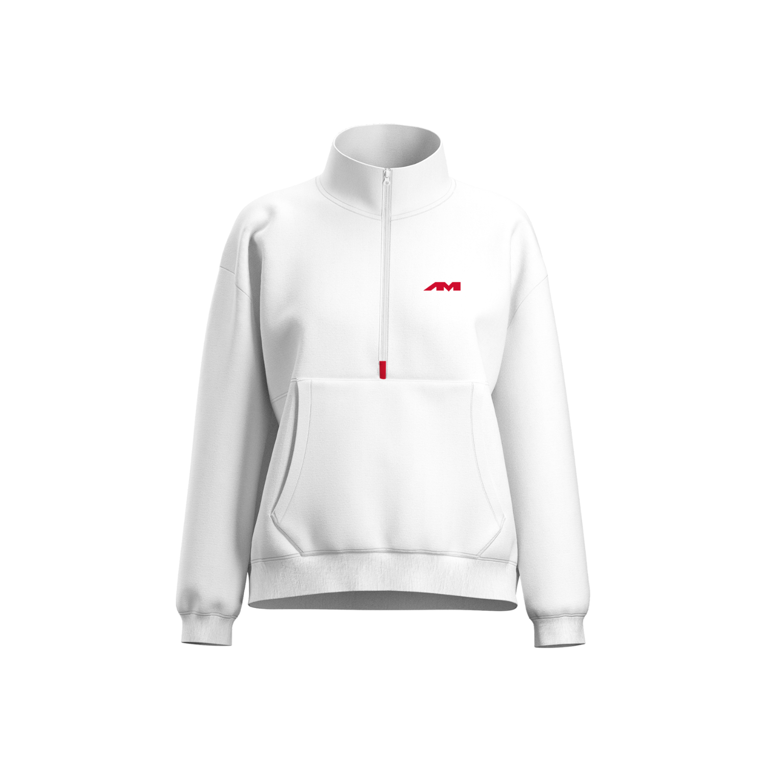 AMTS WOMEN'S COTTON FLEECE HALF-ZIP - WHITE