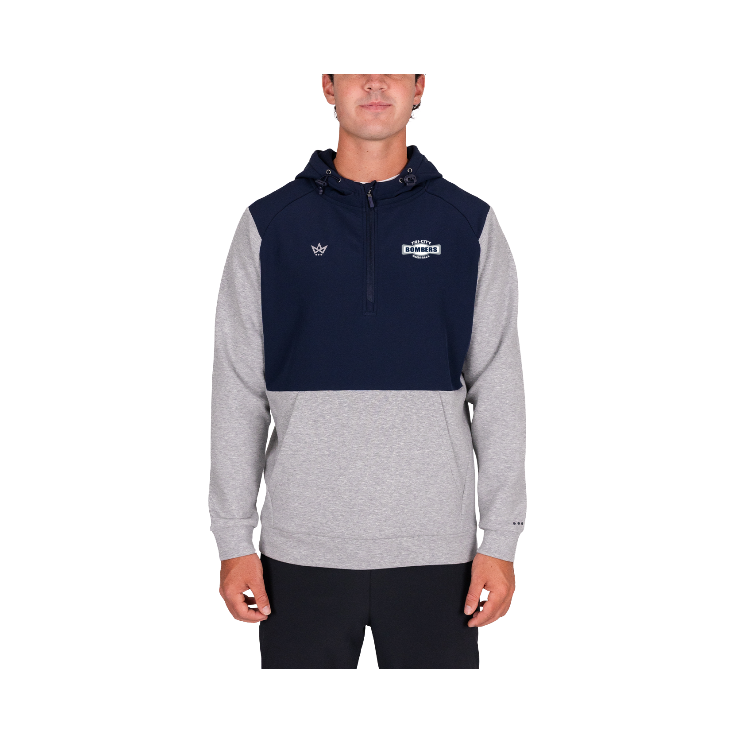 TC BOMBERS ROYALKNIT PANELED HOODIE - HEATHER STERLING / NAVY