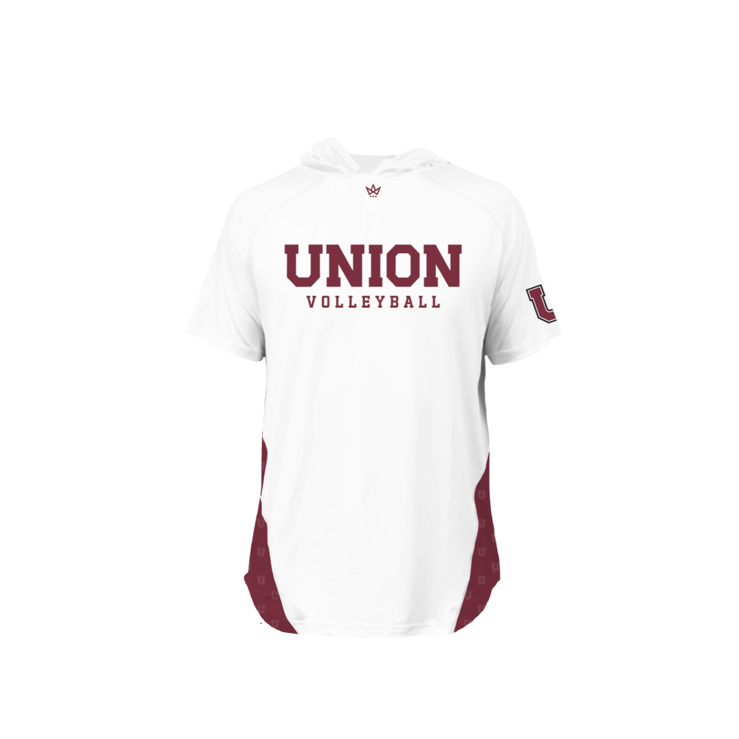 UNION COLLEGE VOLLEYBALL PRO VENTED SS HOODIE [WHITE/MAROON]