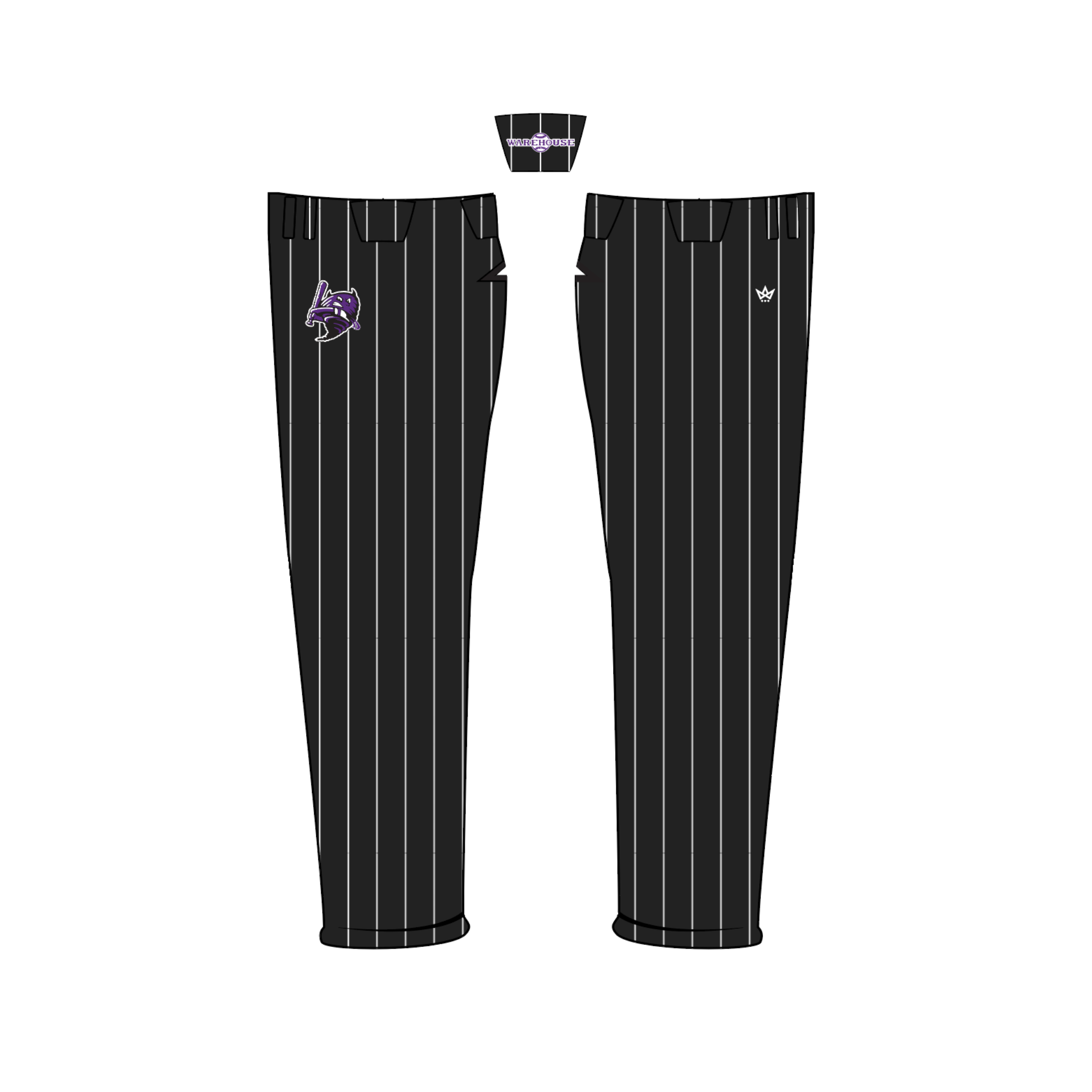 BASEBALL WAREHOUSE DUST DEVILS BASEBALL LONG PANTS OPEN BOTTOM [BLACK PINSTRIPE]
