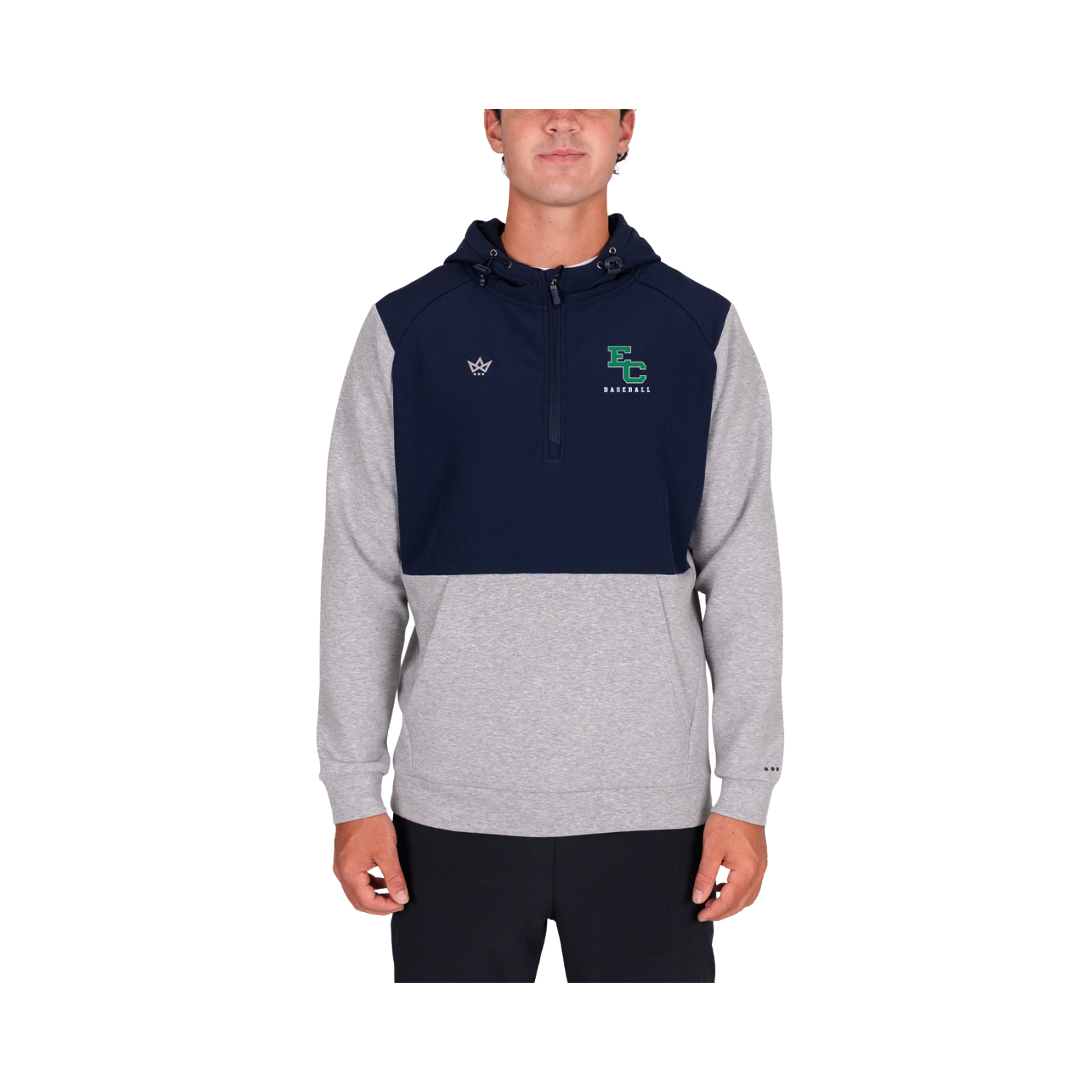 ENDICOTT BASEBALL ROYALKNIT PANELED HOODIE - HEATHER STERLING / NAVY