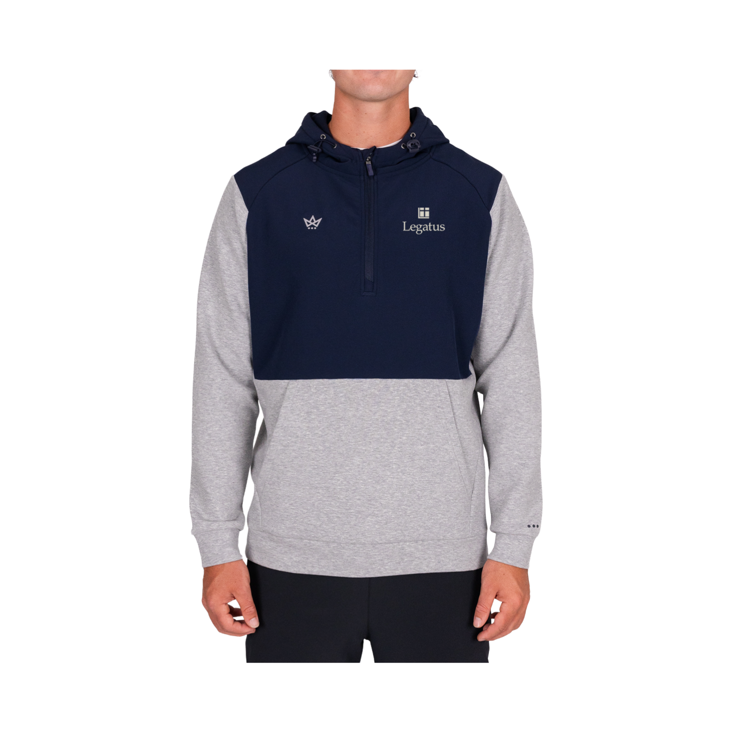 LEGATUS FALL '26 ROYALKNIT PANELED HOODIE - HEATHER STERLING / NAVY