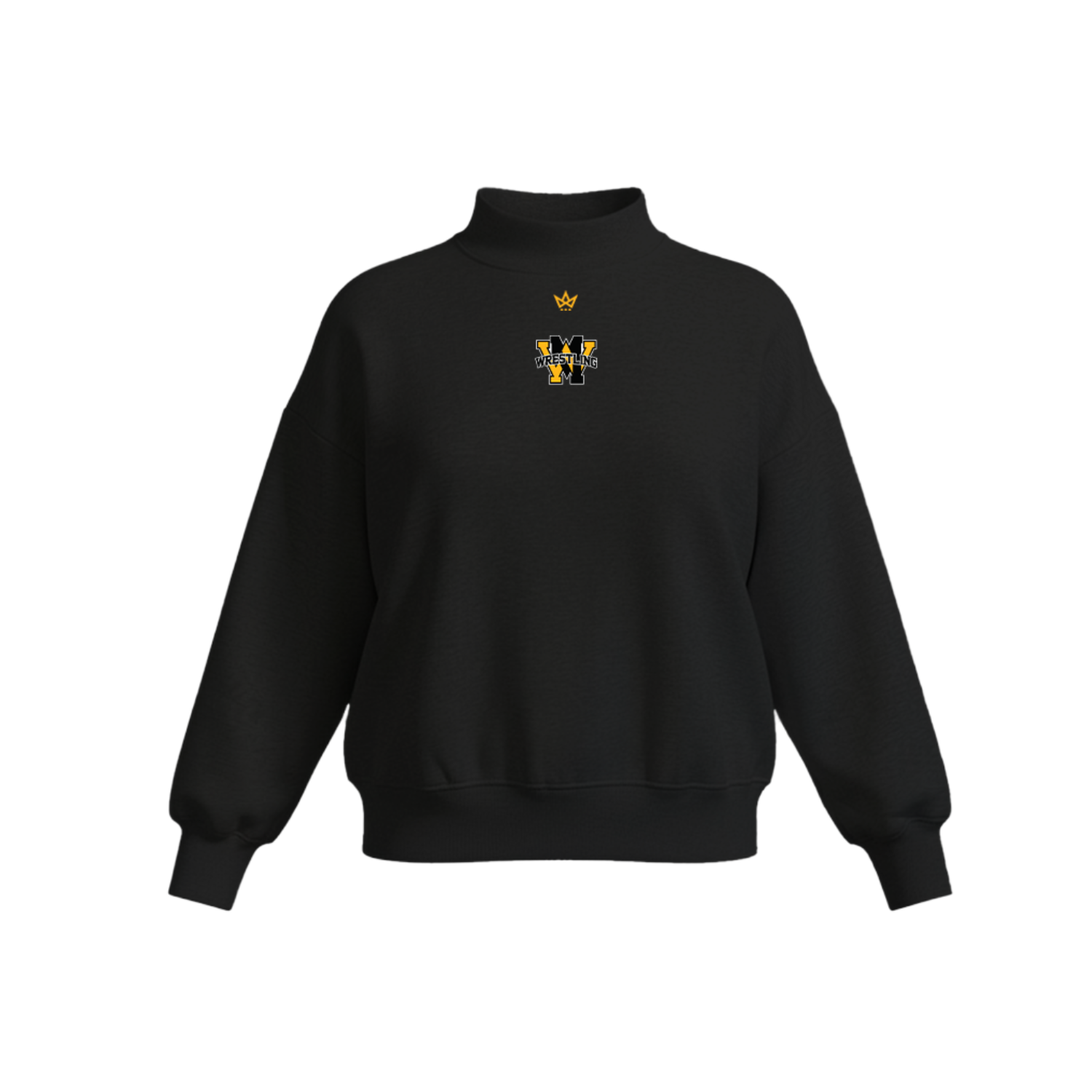 WEST MILFORD WRESTLING WOMEN'S COTTON FLEECE MOCKNECK - EMB [BLACK]