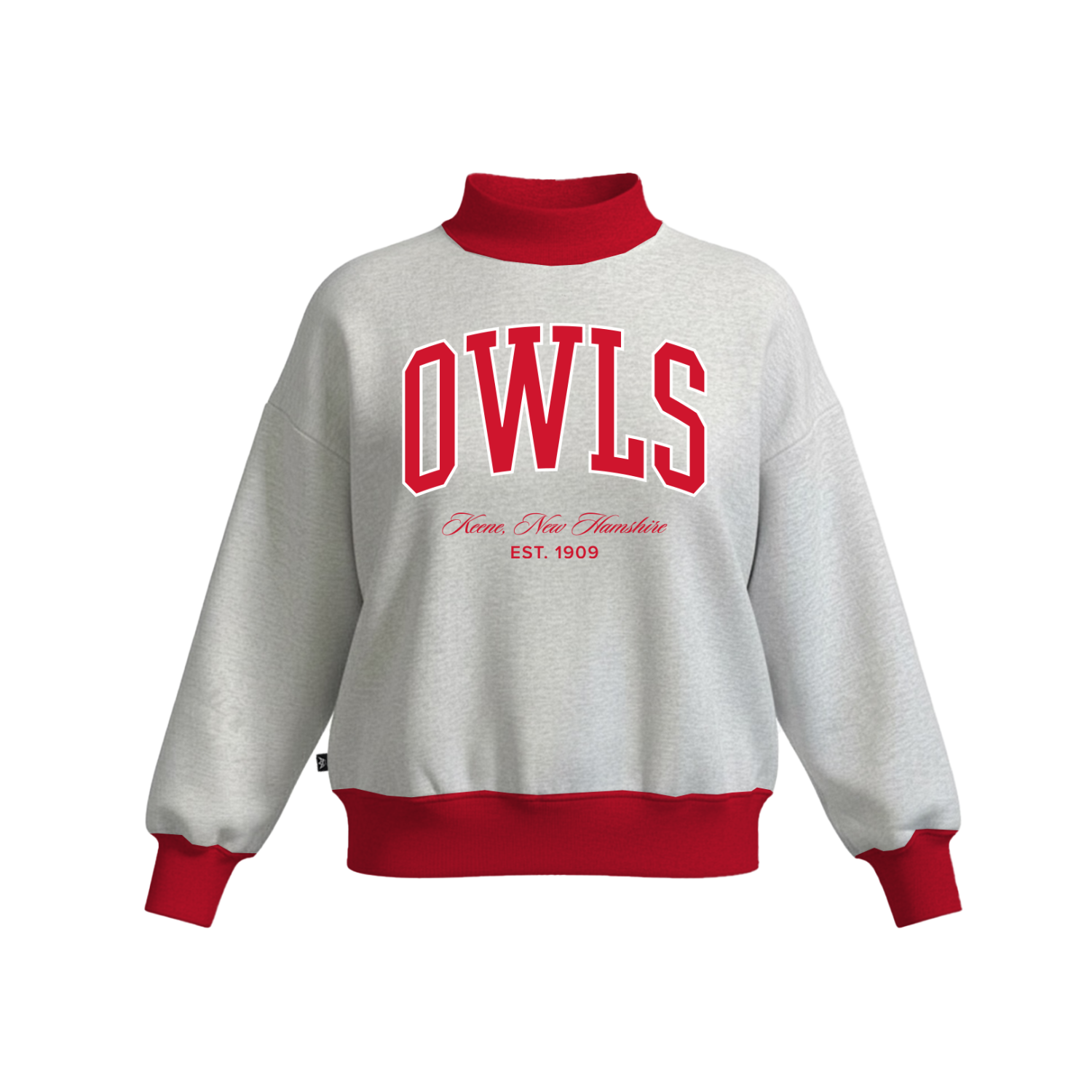 KEENE STATE COLLEGE WOMEN'S COTTON FLEECE MOCKNECK - EMB [GREY/RED]