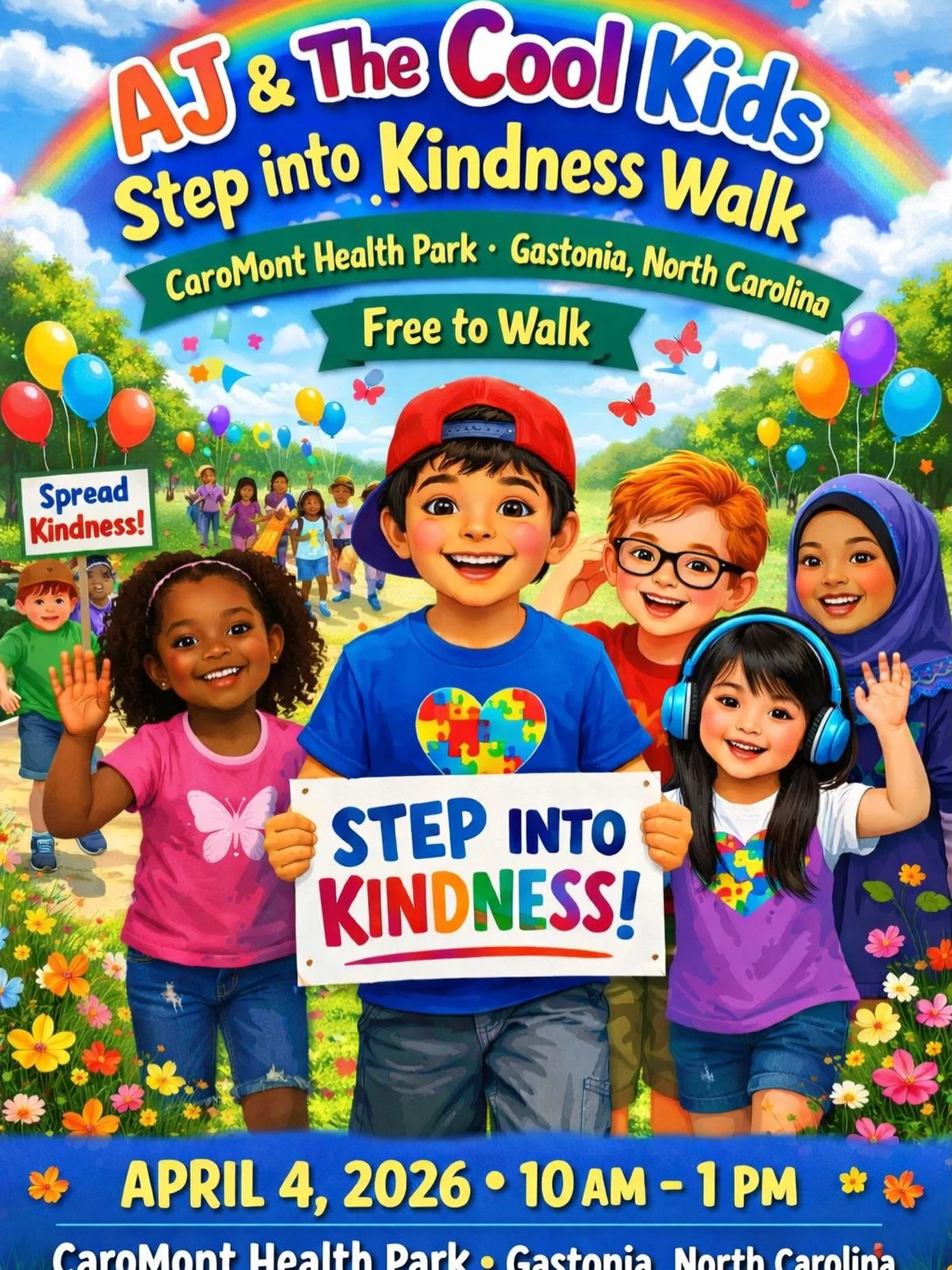 You&rsquo;re invited to the 2nd Annual Step Into Kindness Autism Walk on April 4, 2026 at CaroMont Park in Gastonia, NC!

This bright and family-friendly event is for everyone&mdash;families, friends, schools, community groups, and businesses. Join u