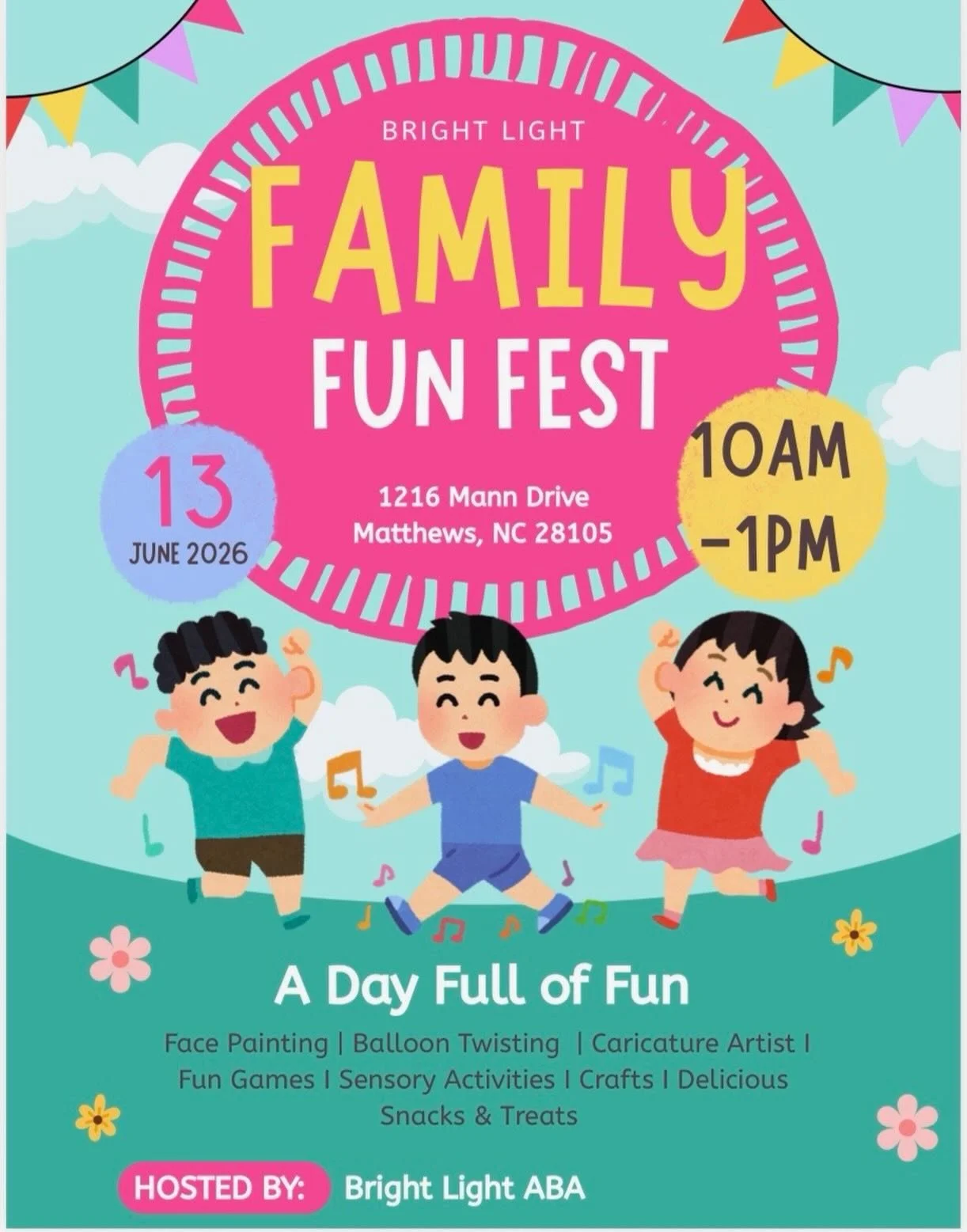 🎉🌟 Join Us for Bright Light ABA&rsquo;s Family Fun Fest! 🌟🎉

Mark your calendars for June 13, 2026, from 10:00 AM &ndash; 1:00 PM and bring the whole family out for a morning filled with fun, laughter, and community! 💙

We&rsquo;re excited to su