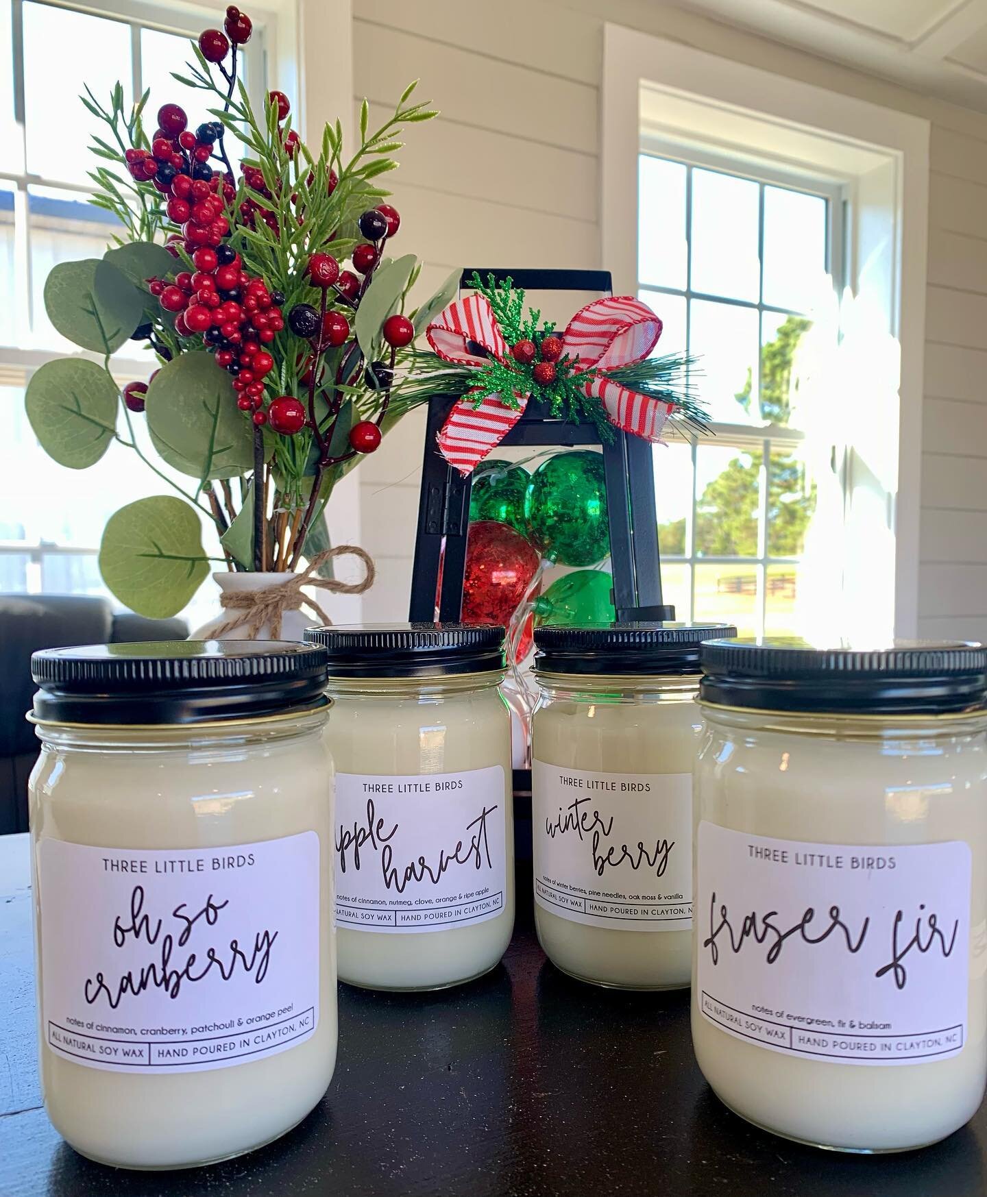 We are so excited to announce we are carrying candles! 

Hand dipped in Clayton nc at Three Little Birds

Winter Berry
All the classic holiday scents including pine needles and oakmoss with a splash of winter berries on top.&nbsp;

Oh So Cranberry co