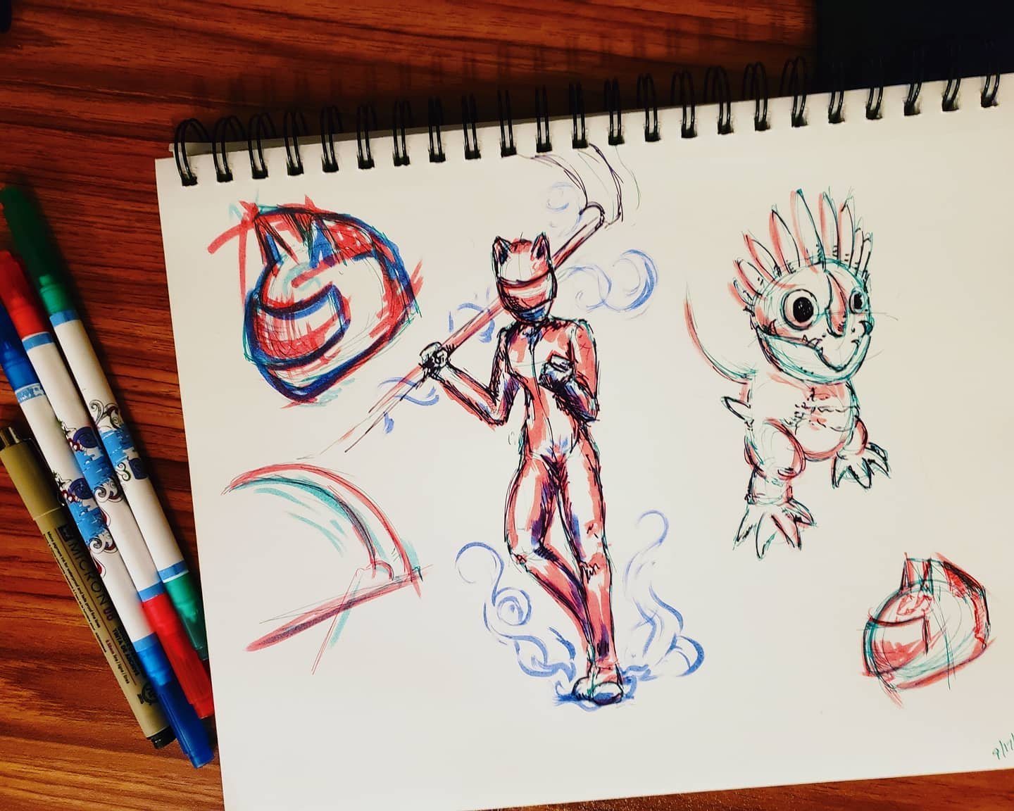 Sketches: One of many late night sketches, but one of the more colorful. Fabric pens can be fun.