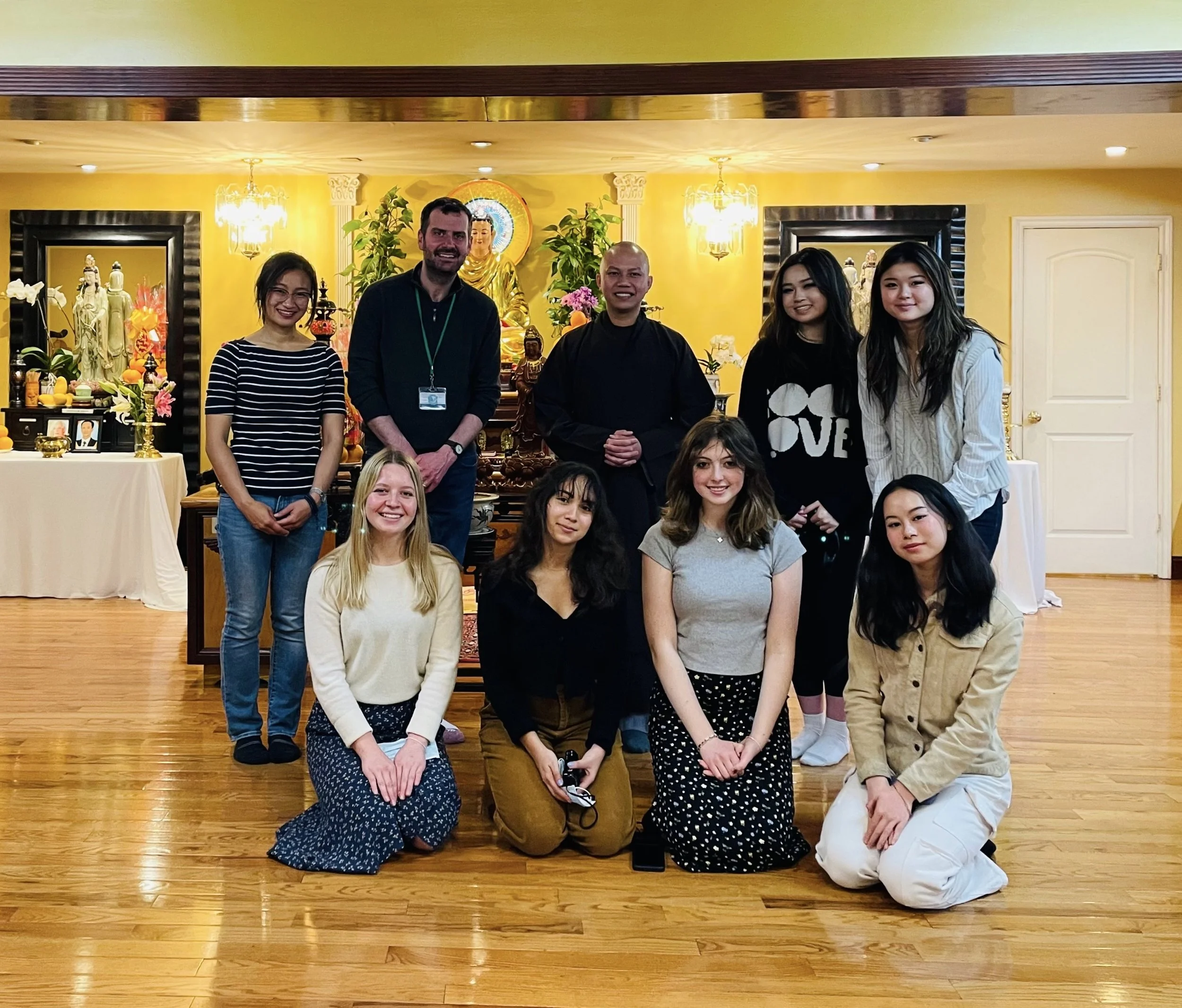 Workshoppers with the Venerable at the Lumbini Buddhist Temple - Chua Lam Ty Ni in Lawrence, Massachusetts. 