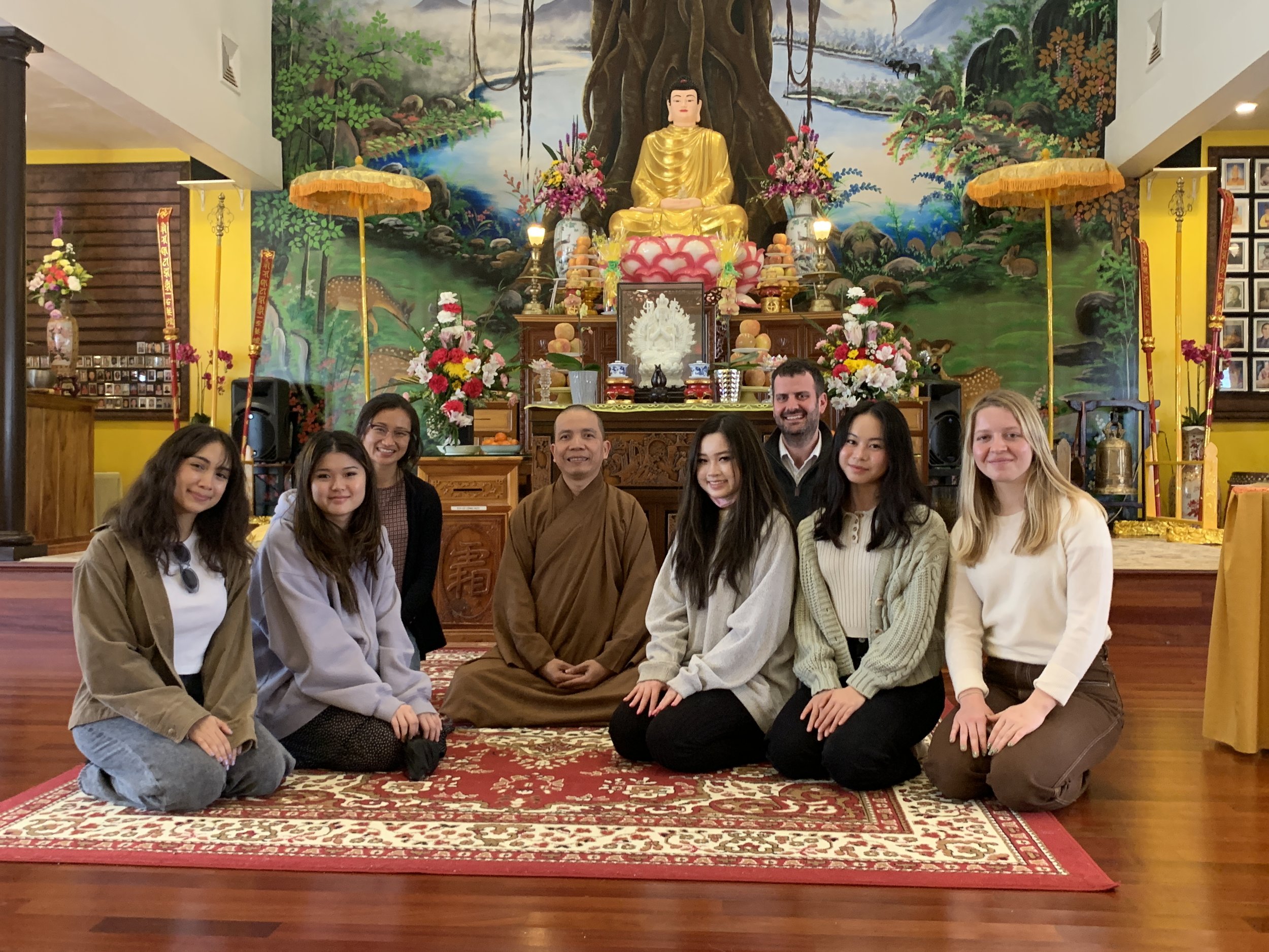 Workshoppers with Venerable Thích Tâm Hy at Chua Tuong Van in Lowell, Massachusetts. 