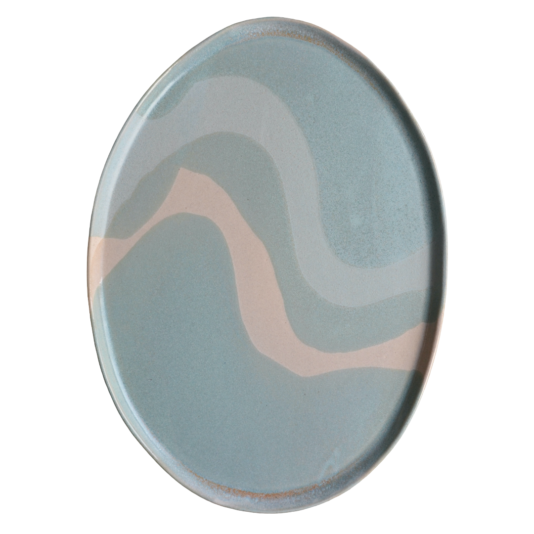 XL turquoise white platter