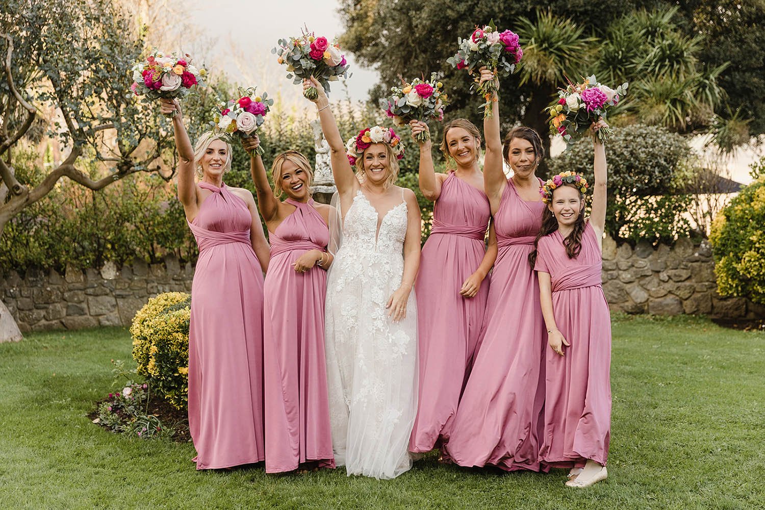 18 colourful bride pink bridesmaids oxwich bay hotel.jpg