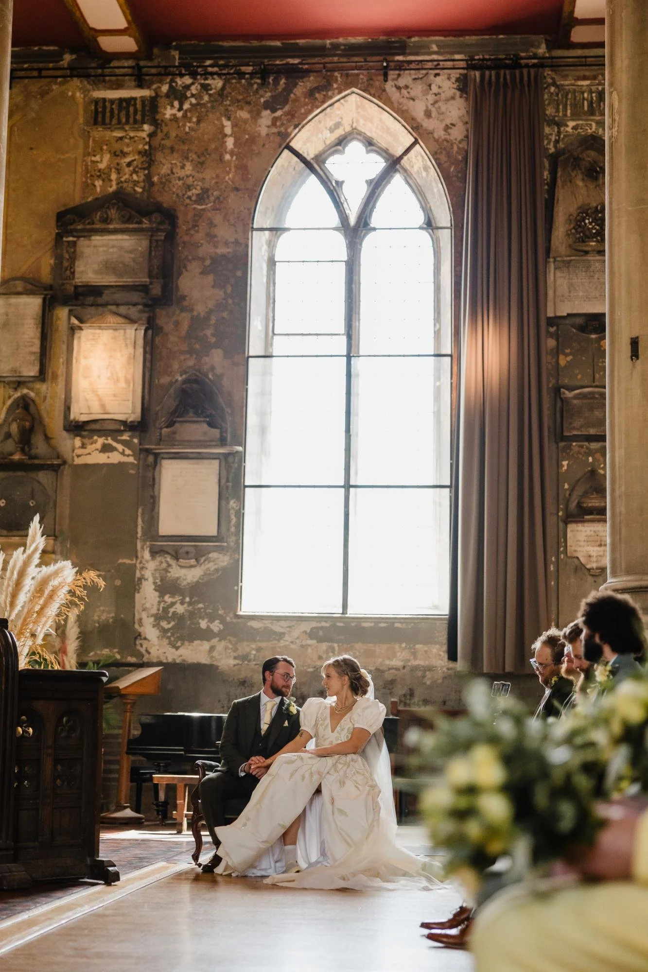 bride and groom enjoying a quiet moment during wedding ceremony at the mount without