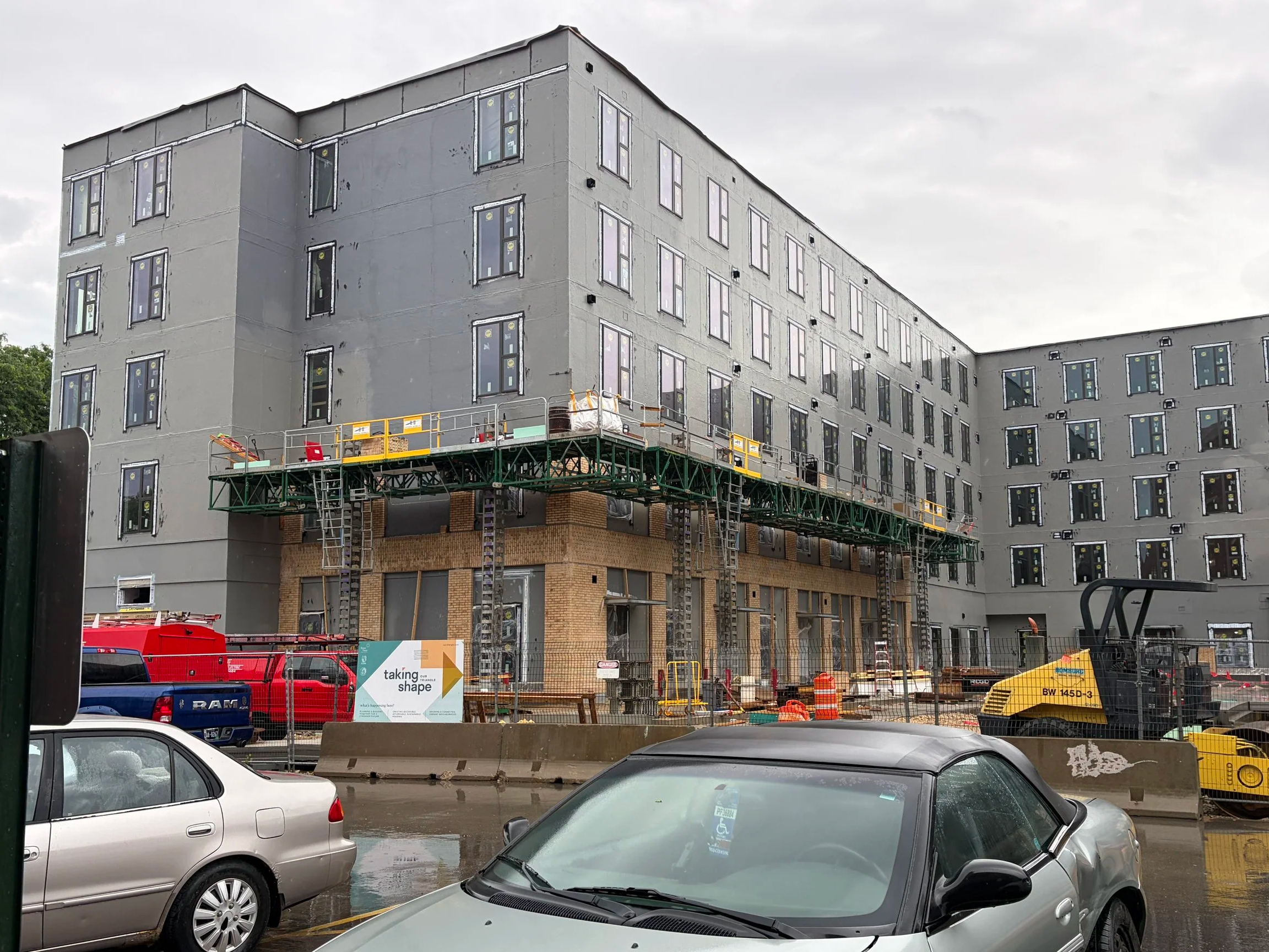 06.17.2026 - Scaffolding in place on the courtyard side of Luna (B1) for masonry work.