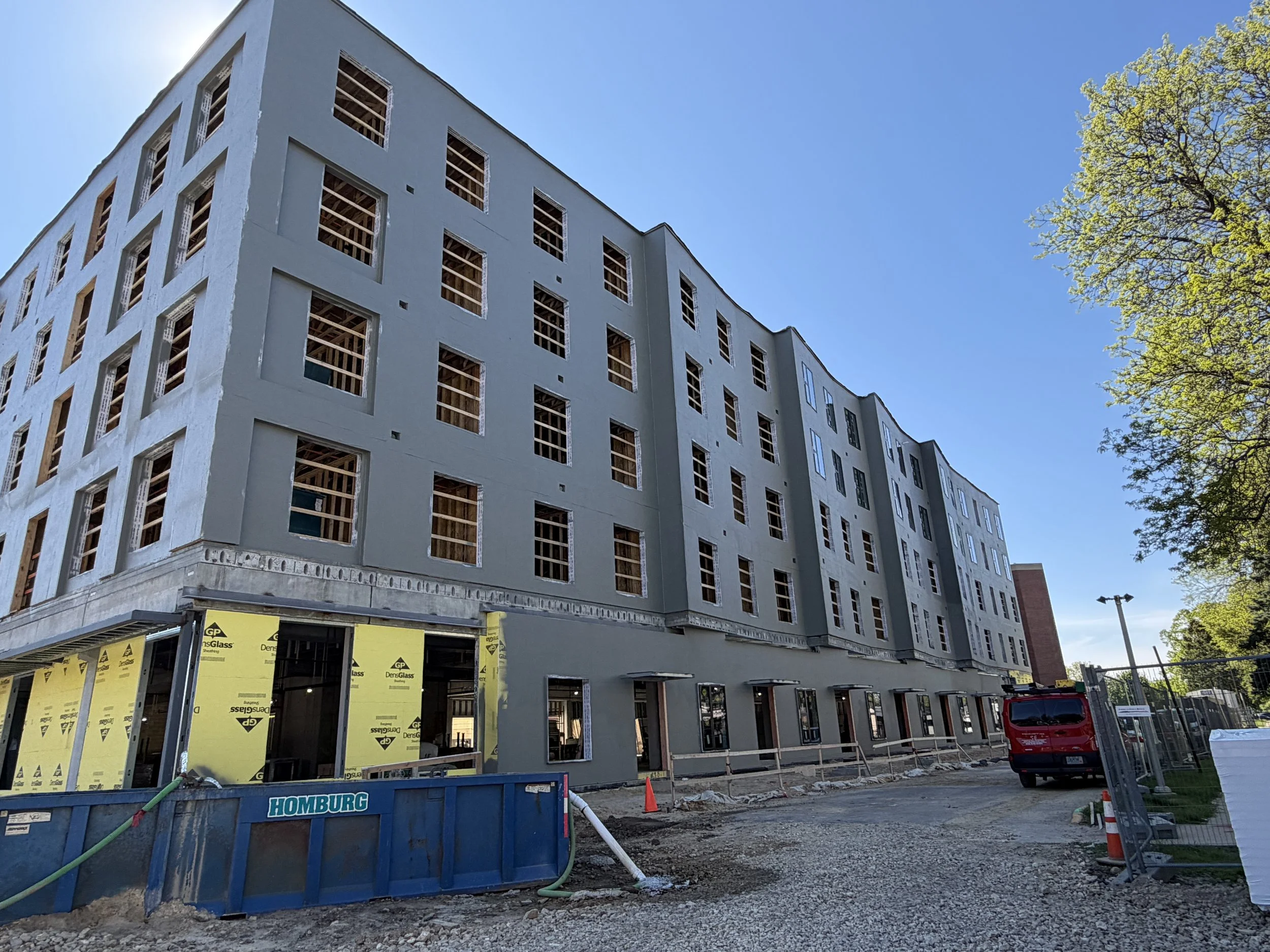 05.06.2026 - Water-resistive barrier (gray) is being installed.