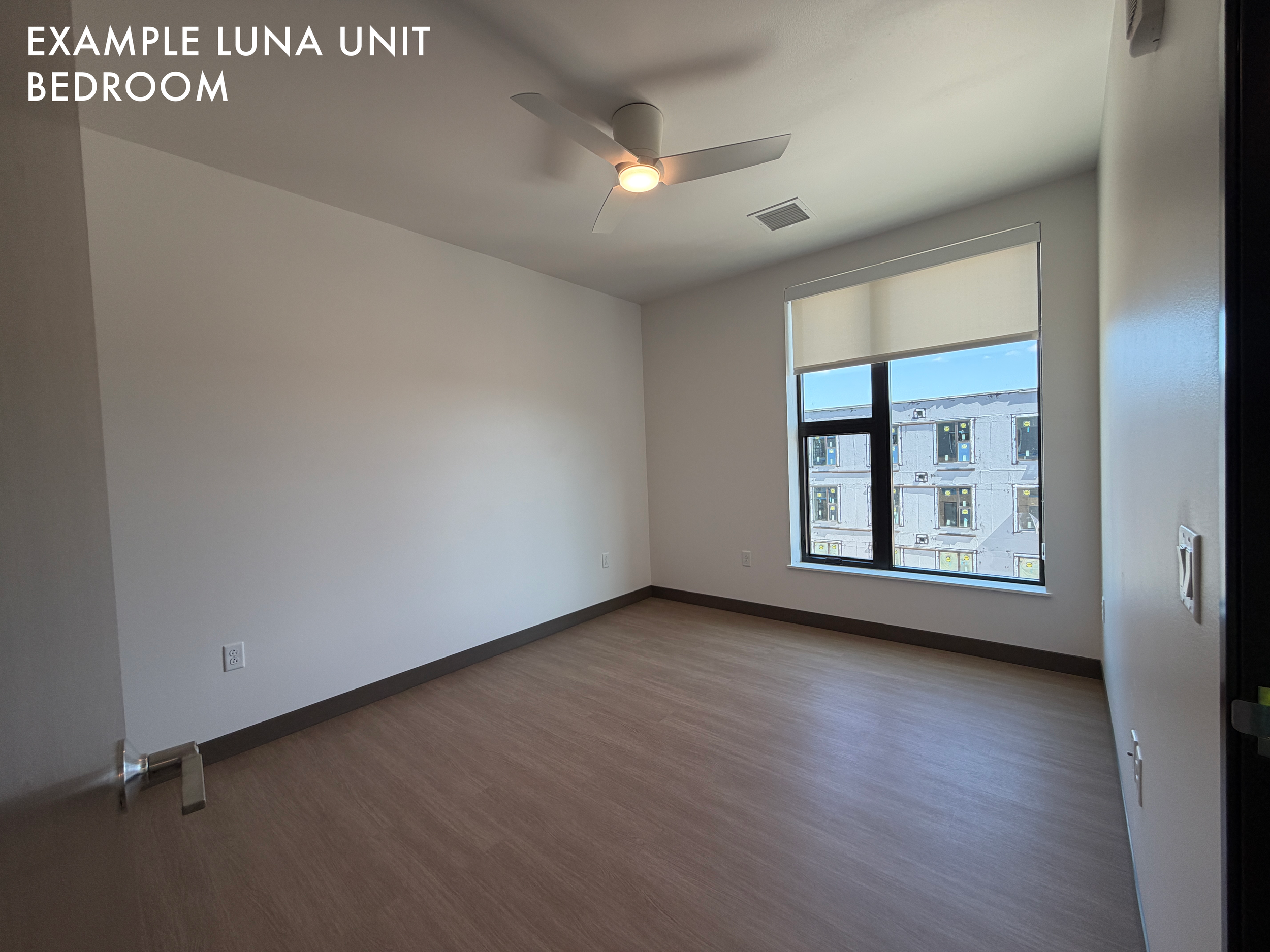 Example Luna unit, bedroom view.