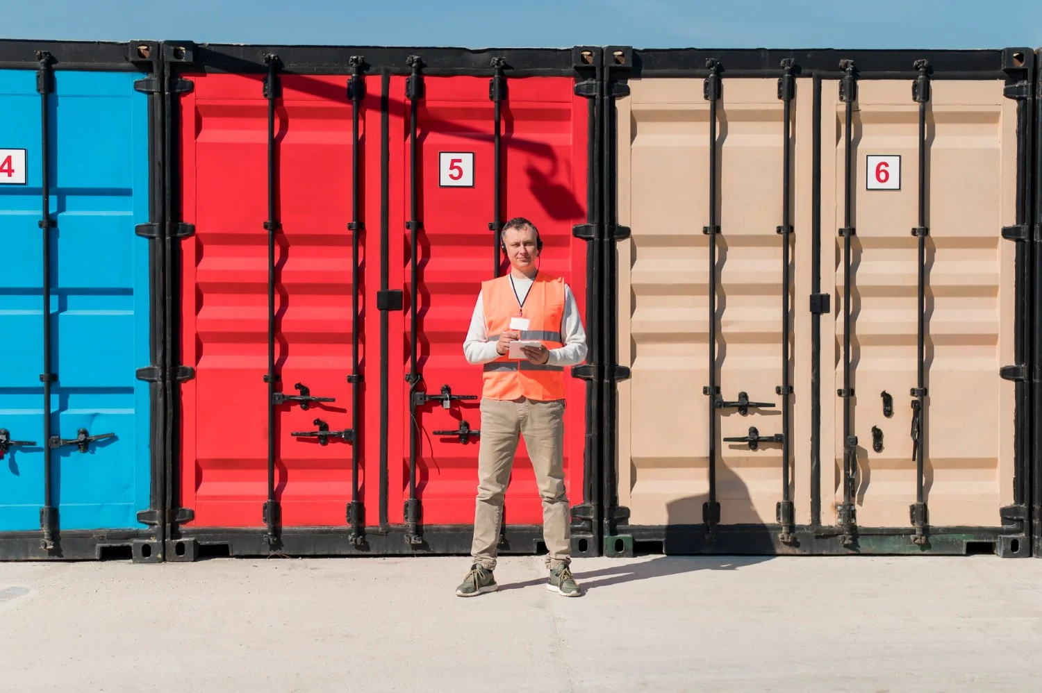 Persona dedicada al comercio exterior en un puerto
