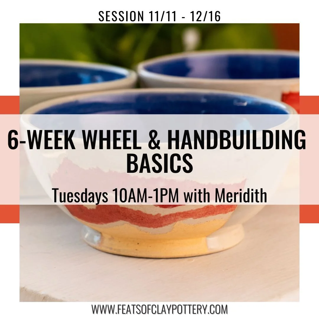 Wanna learn to throw on the wheel? handbuild? Join one of our most seasoned teachers and learn it all!

Register at the link in bio or featsofclaypottery.com/classes. Class fee includes all materials, firing fees, tool usage, AND open studio time ❤️