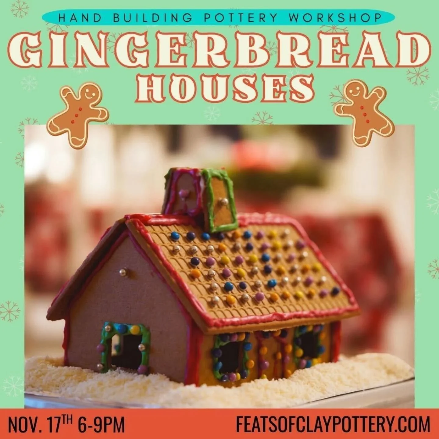 🌰In this holiday themed workshop we will be creating mini gingerbread ceramic slab houses! These houses can be turned into luminaries or kept simply as a holiday decoration. Make a house that looks like yours or a future dream house, the sky is the 