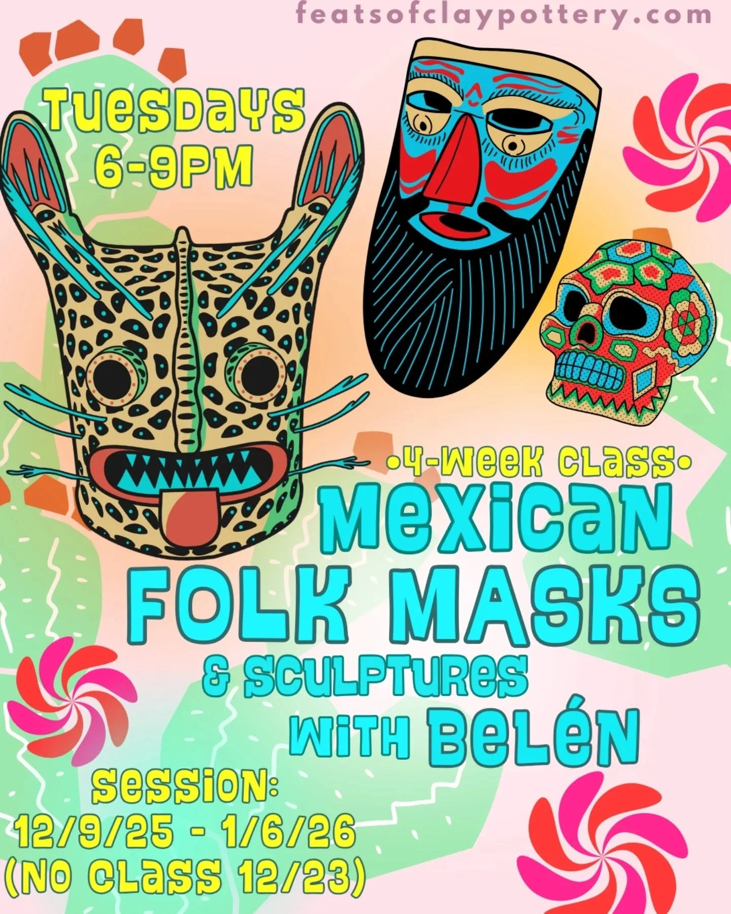 Relax a little this holiday season in this 4-week class with @sweetleaf.ceramics 😌

This 4-week class focuses on Mexican folk sculpture with an emphasis on masks. Class fee includes materials, firing fees, and tool usage. Beginner-friendly :) No cla
