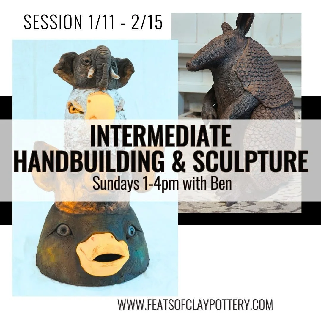 We have this Intermediate Handbuilding &amp; Sculpture class starting on January 11th with @bensiekierski 👀❤️
If you know Ben, then you know this will be a very FUN class with a lot of hands on attention. You&rsquo;ll be sure to walk away with some 