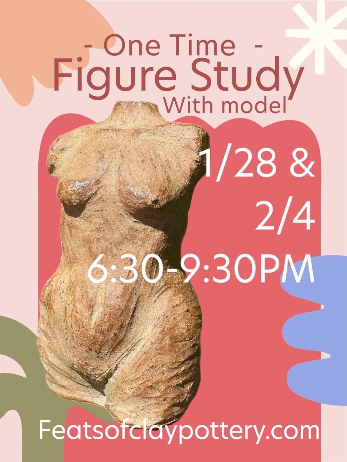 Figure sculpting with one of the best @reb.ceramics.art! What&rsquo;s more classical than figurative sculptures? Join us for a quick one time figure study with model happening on two different Wednesday nights  1/28 &amp; 2/4, sign up for one OR BOTH
