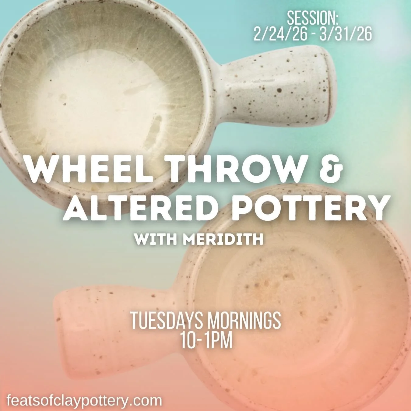 tuesday mornings with @mer_katt sounds good to us
❤️❤️❤️ 
session 2/24-3/31 explores wheel thrown vessels &amp; altering them to best suit your needs. no prior experience required- Mer&rsquo;s gentle approach works with all levels~

swipe to see pict