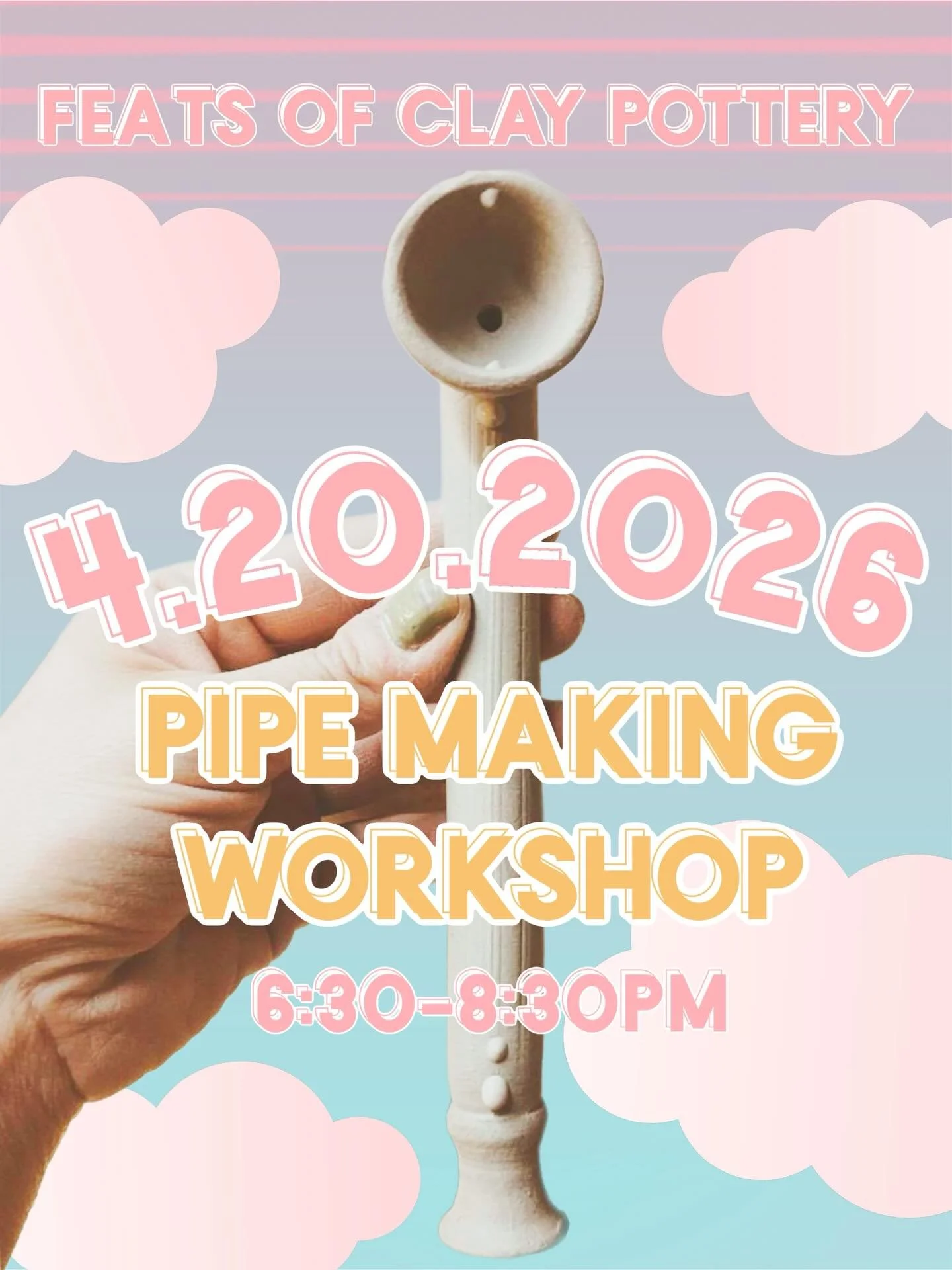 4.20.2026 Save the date for yet another epic pipe making workshop 💨 Swipe the slide to peep others unique handmade pipes to get inspo! See ya there 🍃 Workshop link in bio ✨