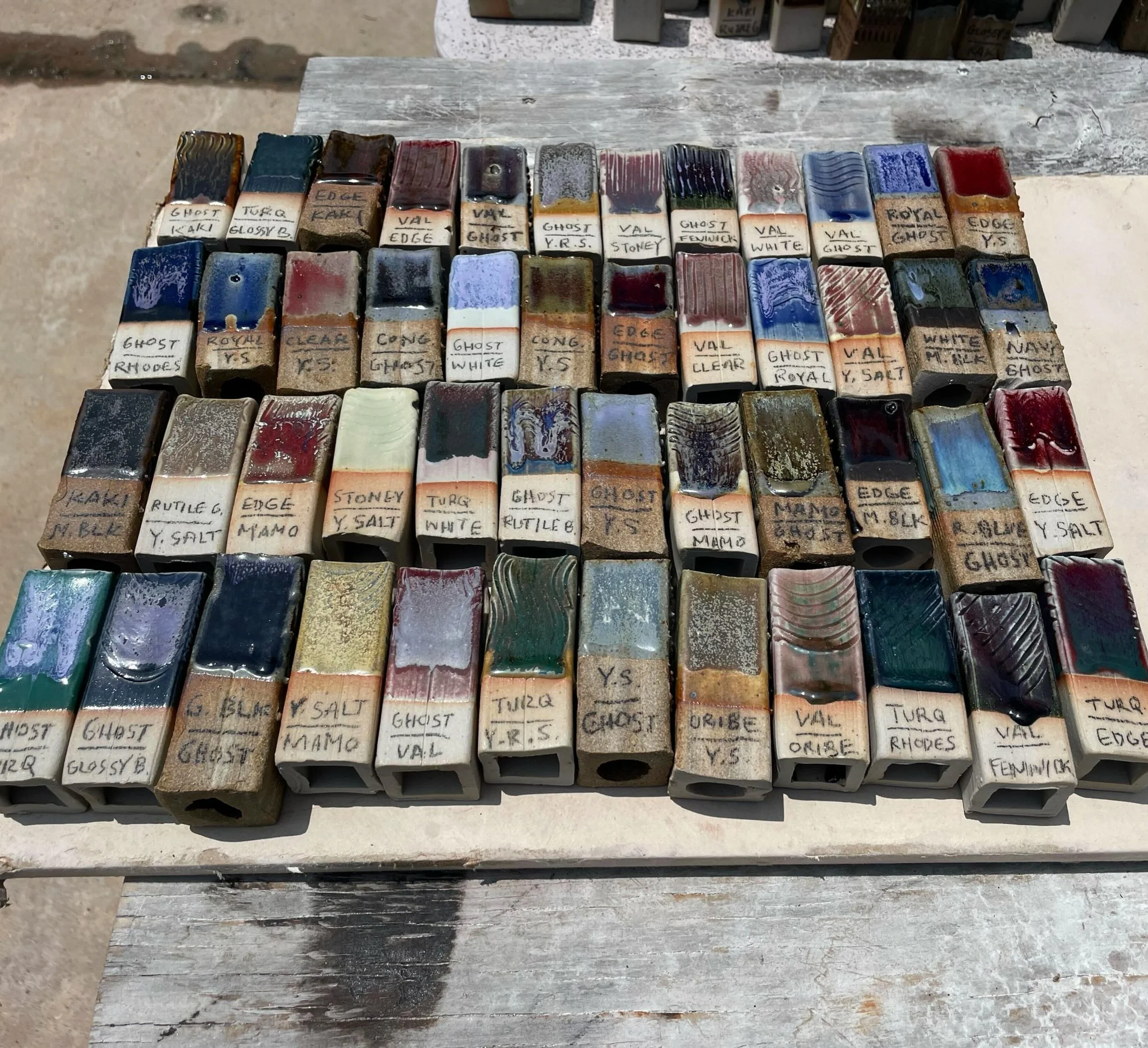 Sexxxy new test tiles in our kiln built and fired by our gal @et.al.pottery ✨✨✨ Comment what combo YOU would try🤓