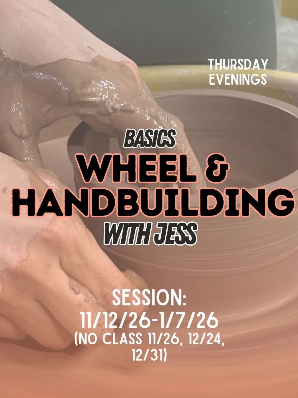 On Thursdays 6:30-9:30pm there is a wheel and handbuilding 6wk class with @made_by_jess1 ✨ Learn skills on and off the wheel~ This class is also holiday friendly, no class 11/26, 12/24, and 12/31 🎁

link in bio🔗