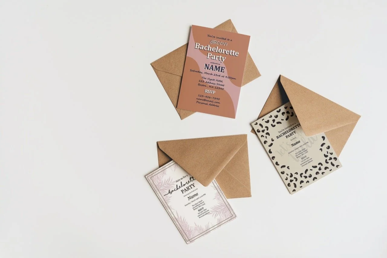 Invitation designs for bachelorette parties.