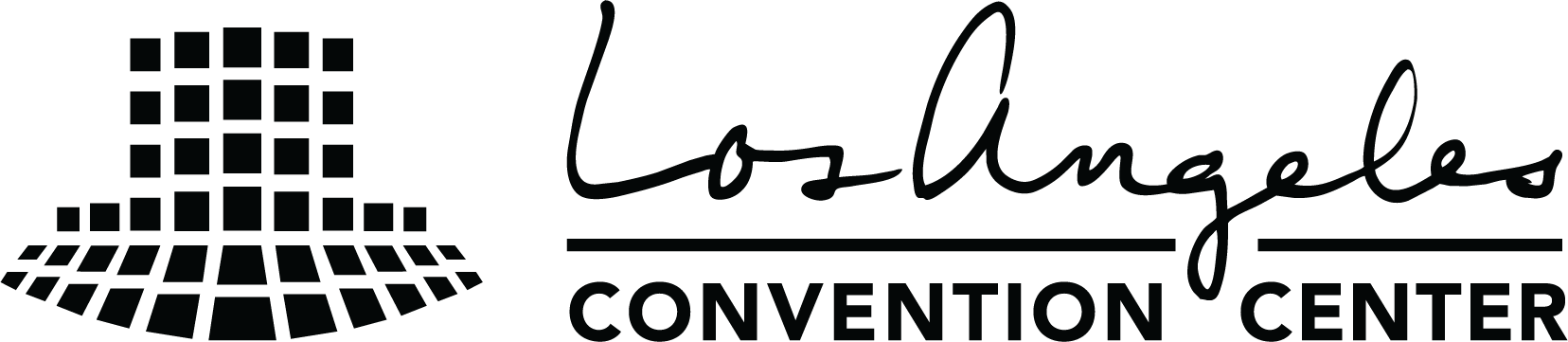 Logo of Los Angeles Convention Center, featuring a stylized, grid-like, dome-shaped structure with the words 'Los Angeles' written in cursive and 'CONVENTION CENTER' in uppercase below.