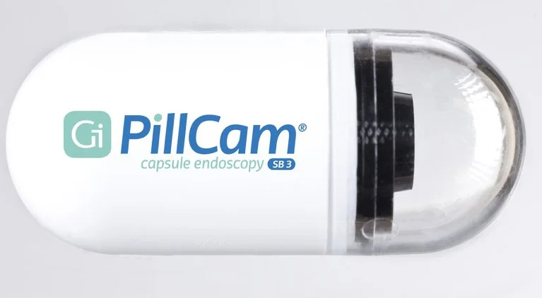 An image of a PillCam capsule that was swallowed by Julie during an endoscopy test.