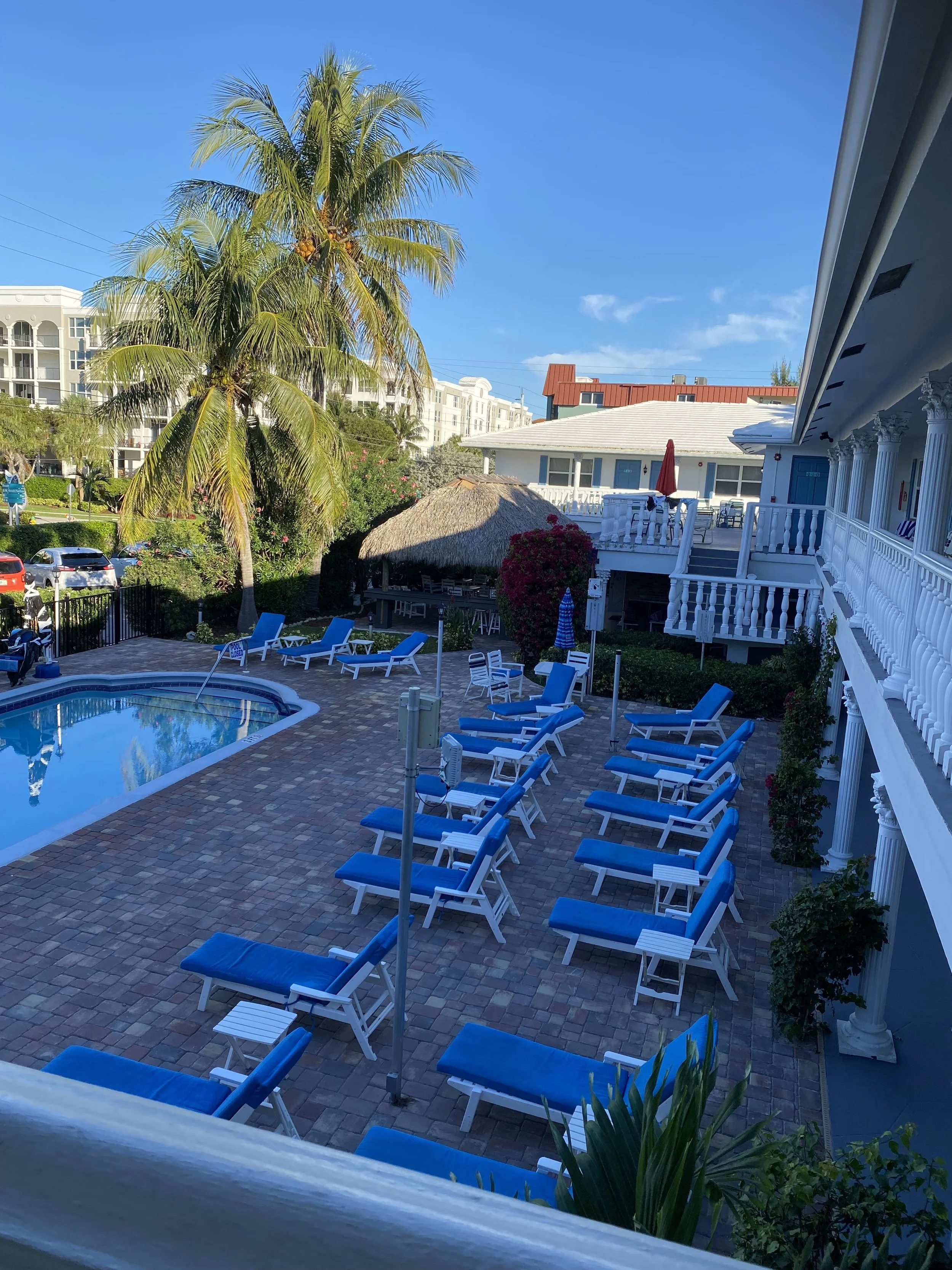 A small hotel and great weather.