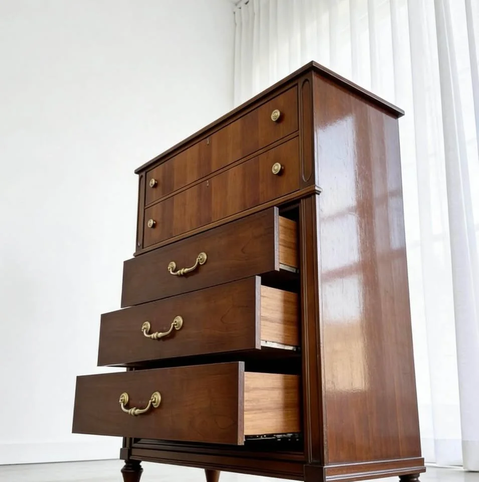 Mid-Century Modern Influenced Solid Wood Tall Chest