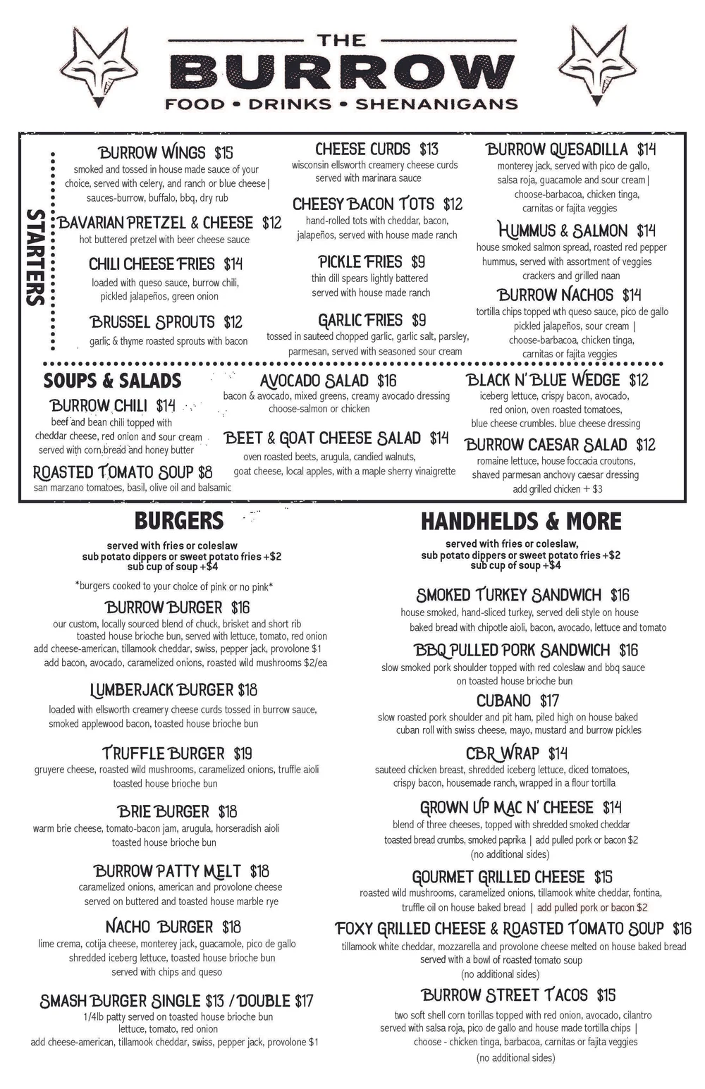 Menu Victoria — The Burrow MN Axe Throwing, Food, Drinks & Shenanigans