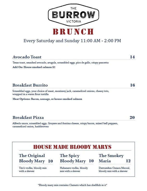 Menu Victoria — The Burrow MN Axe Throwing, Food, Drinks & Shenanigans