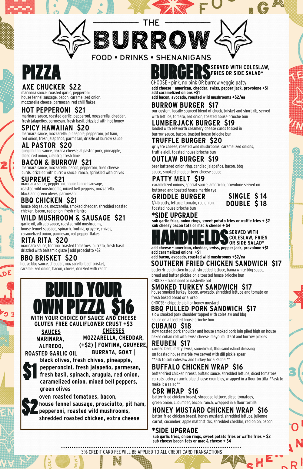 Menu - Victoria — The Burrow | MN Axe Throwing, Food, Drinks & Shenanigans