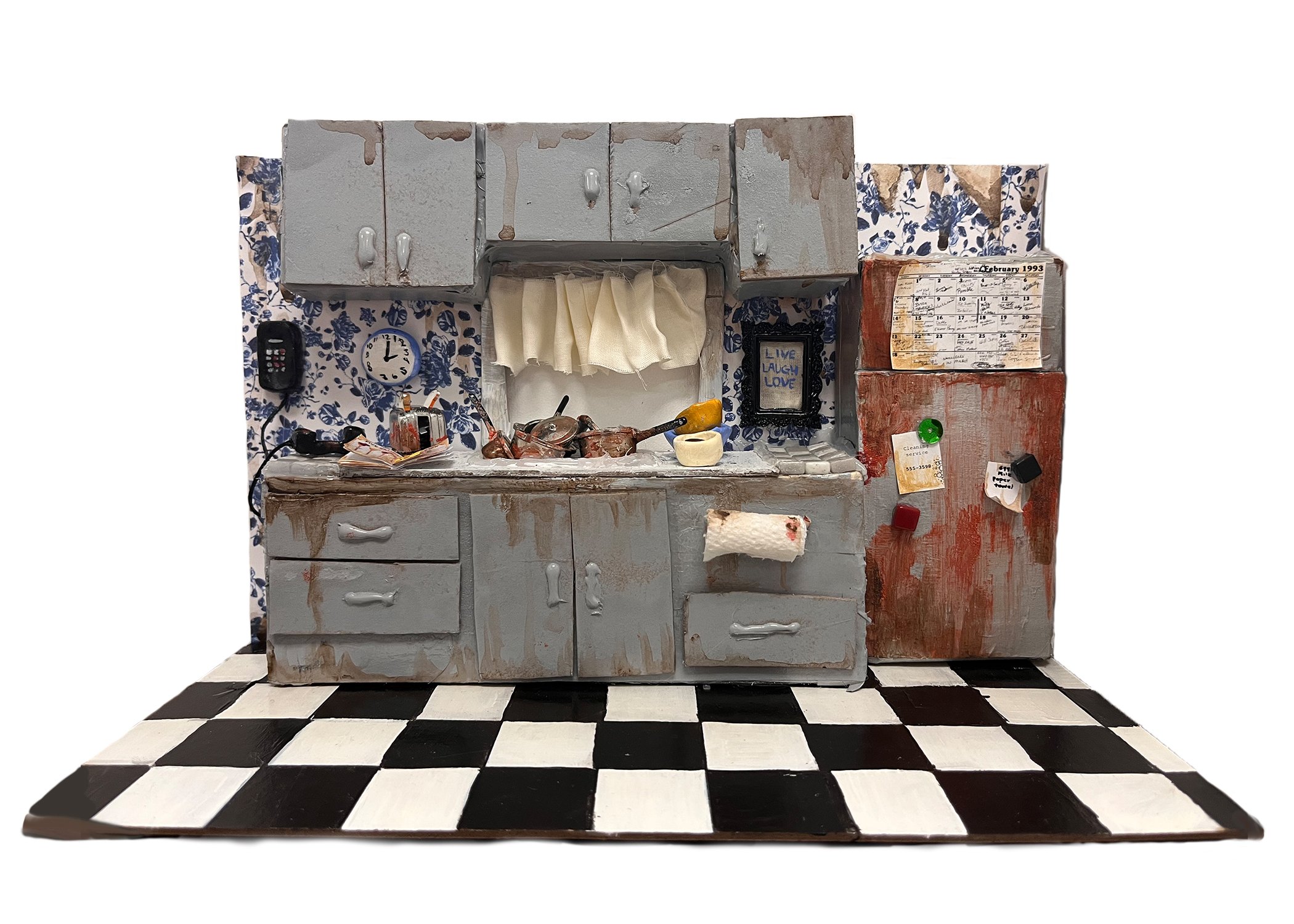"Kitchen Miniature" acrylic paint on cardboard, 8" x 6" x 8", 2022