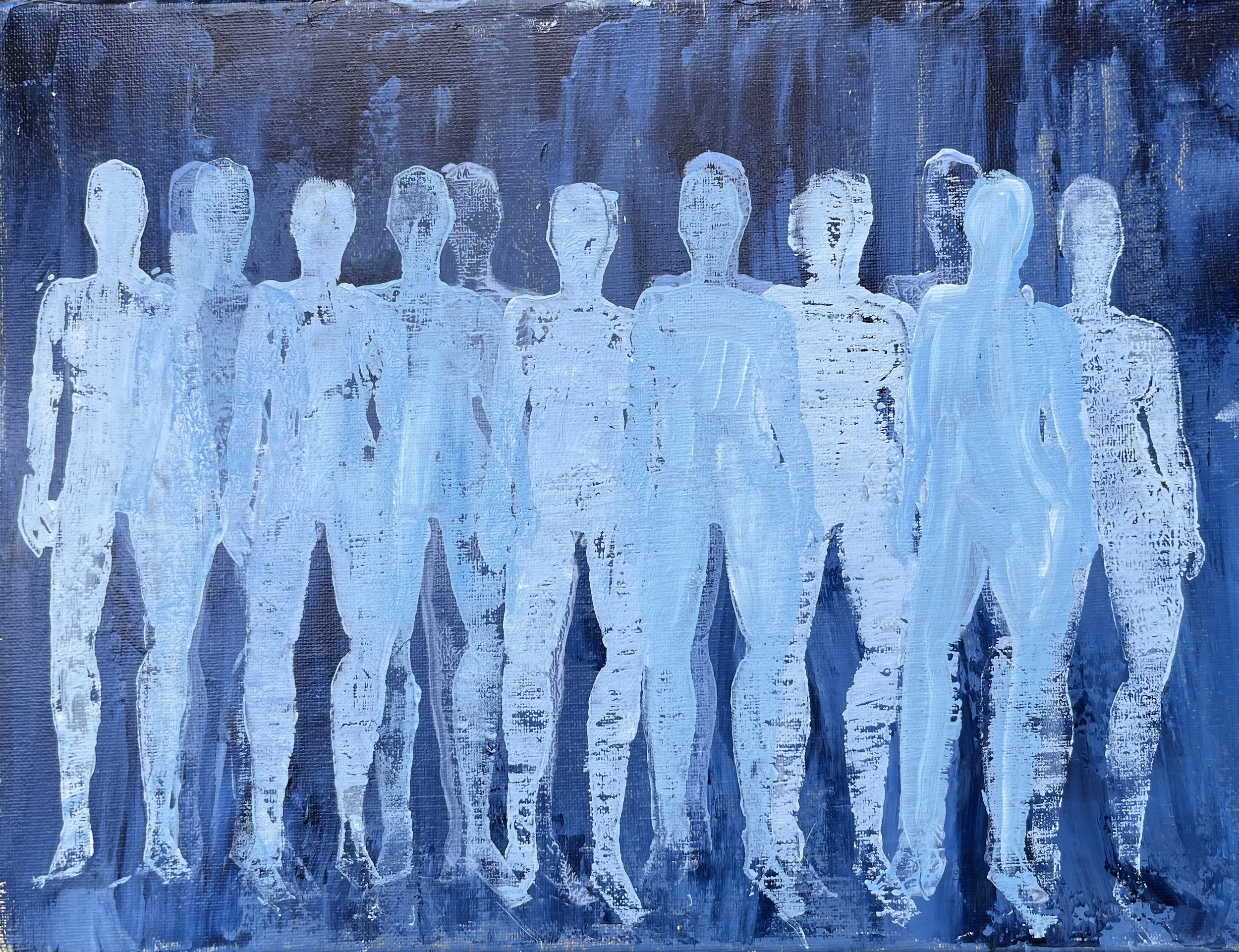 "Waiting" Acrylic Paint on Wood Board, 8x11", 2022.