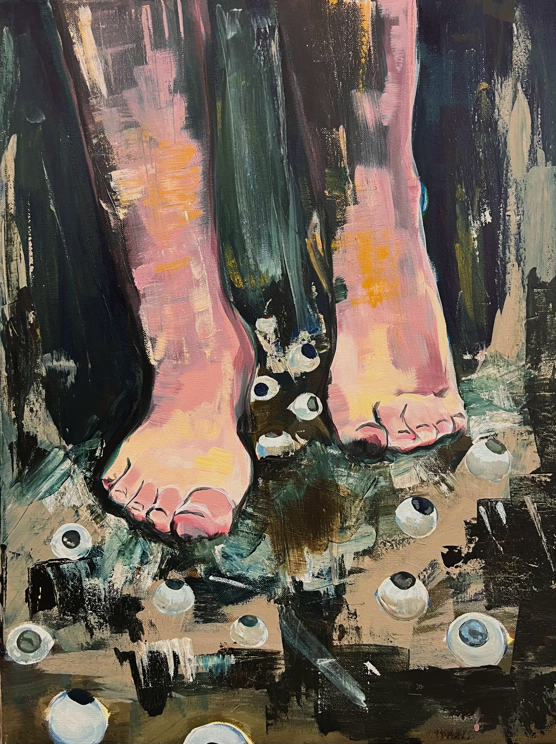 "Walking on Broken Eyes" Acrylic Paint on Canvas, 16"x20", 2022