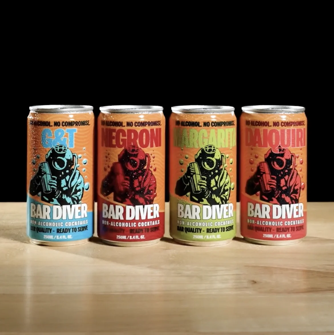 Four Cans of Bar Diver Non-Alcoholic Cocktails
