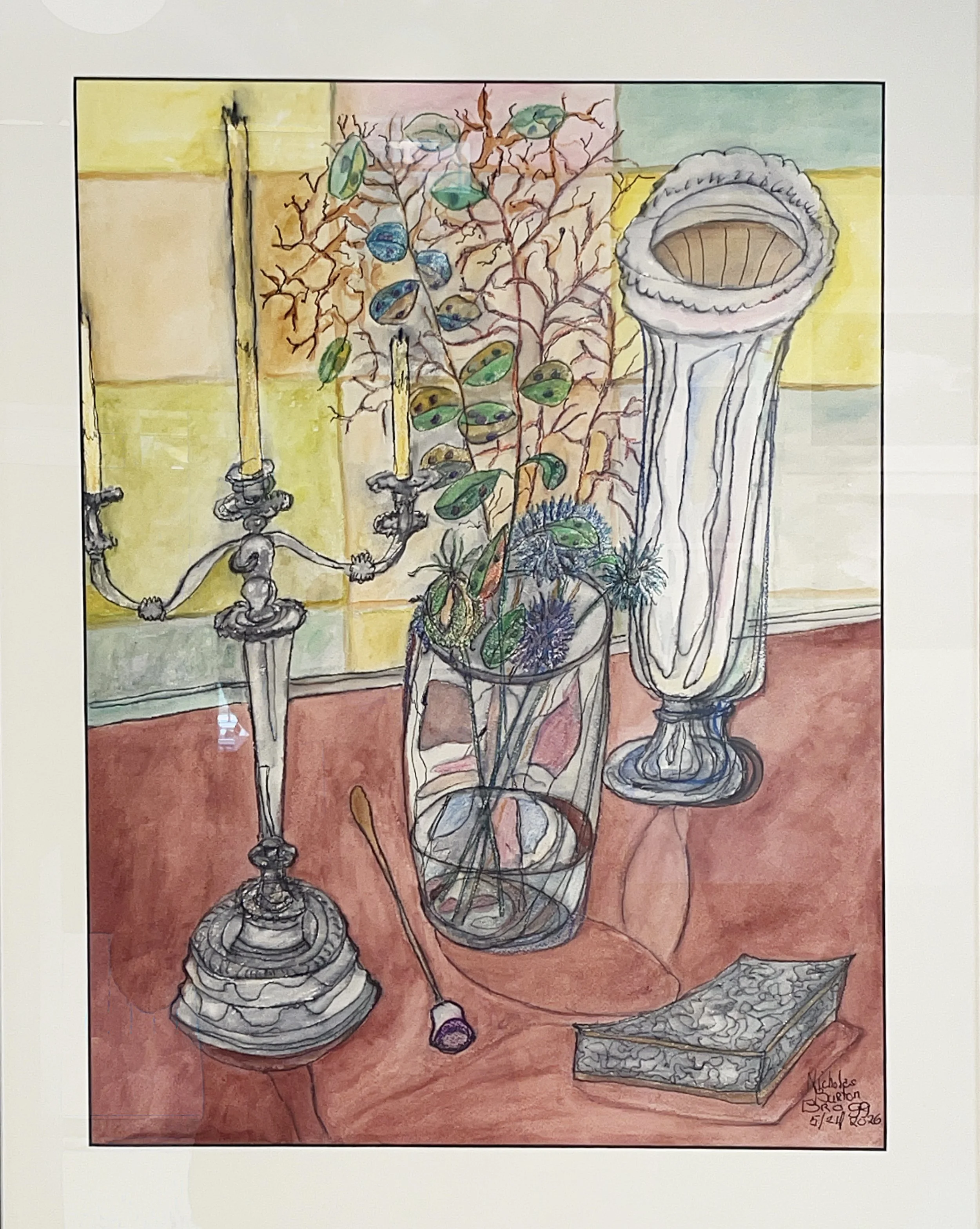 Candlestick and Vases  |  Watercolor on Arches Paper  |  29.5" x 23.5" framed  |  $1,000