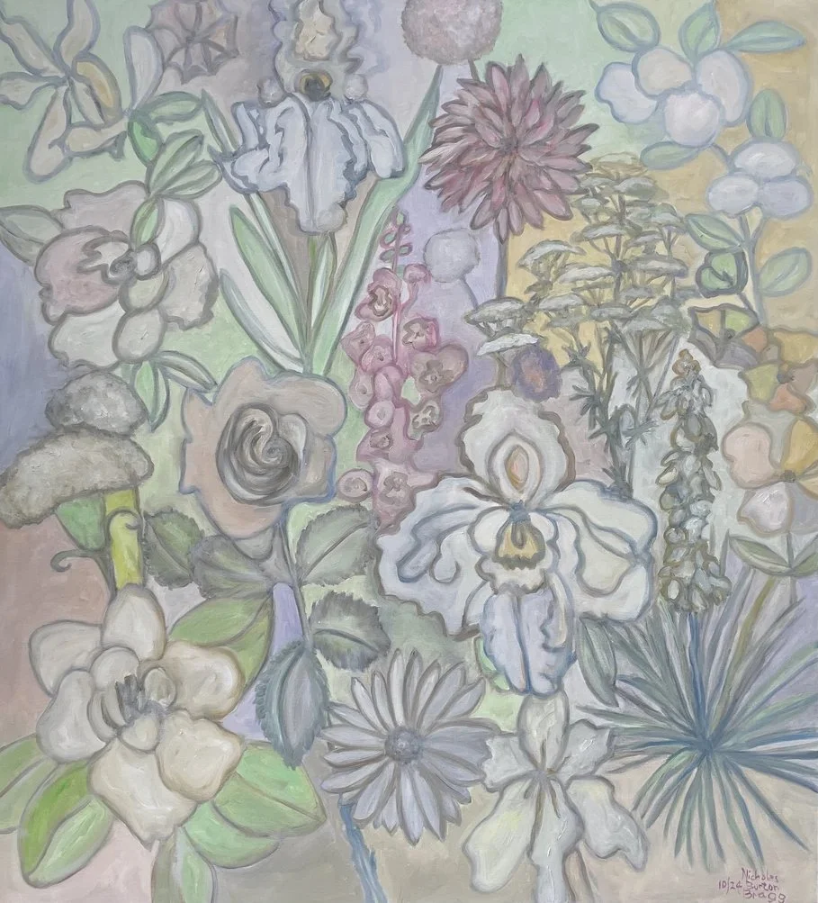 Pastel Flowers  |  2024  |  Oil on canvas  |  42” x 38”  |  $2,500